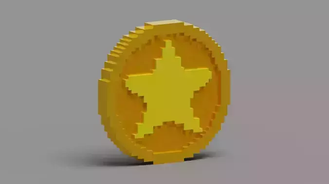 Voxel Star Coin Low-poly 3D model