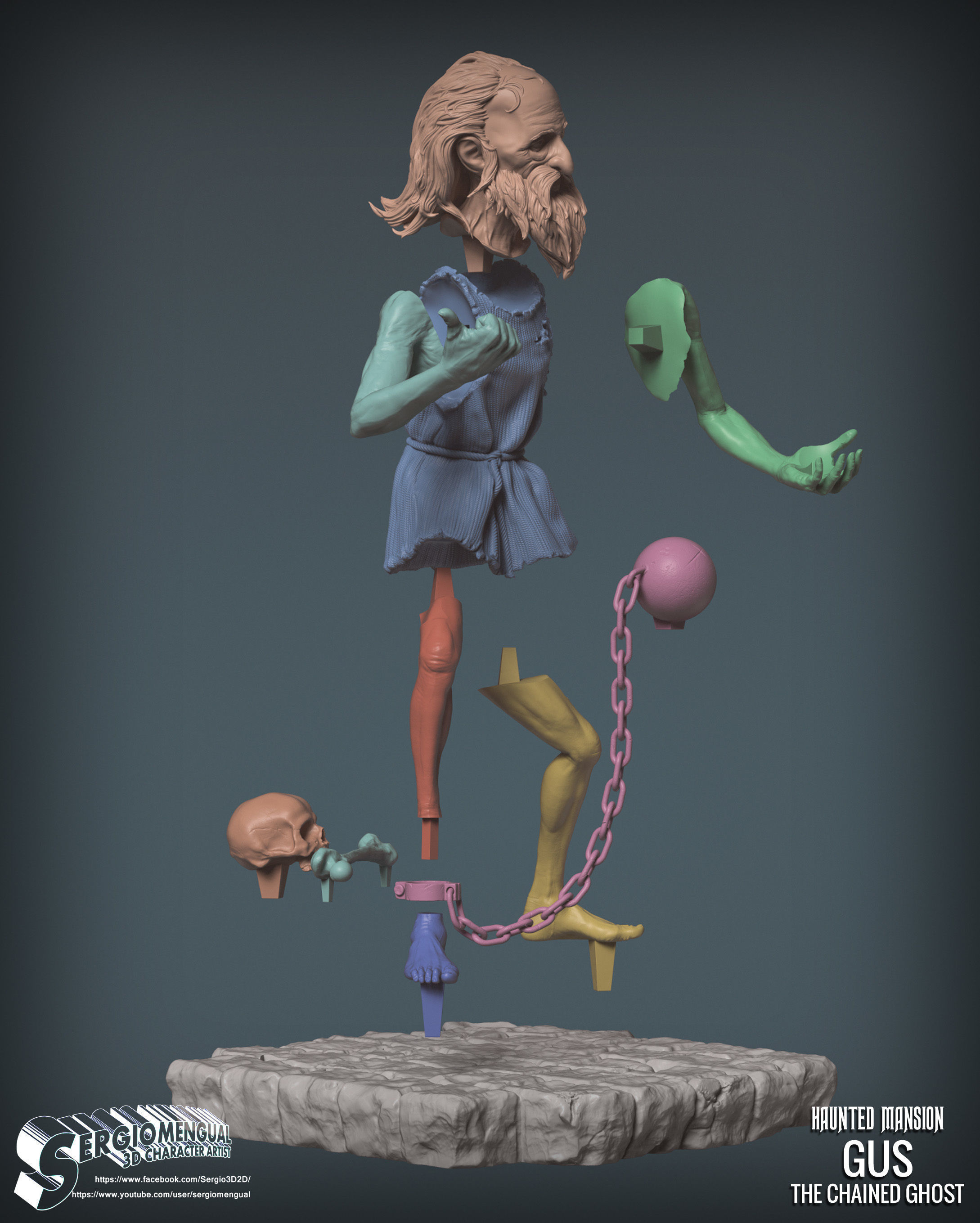 Haunted Mansion Gus The Chained Ghost 3D Printable Sculpt 3D print model_10