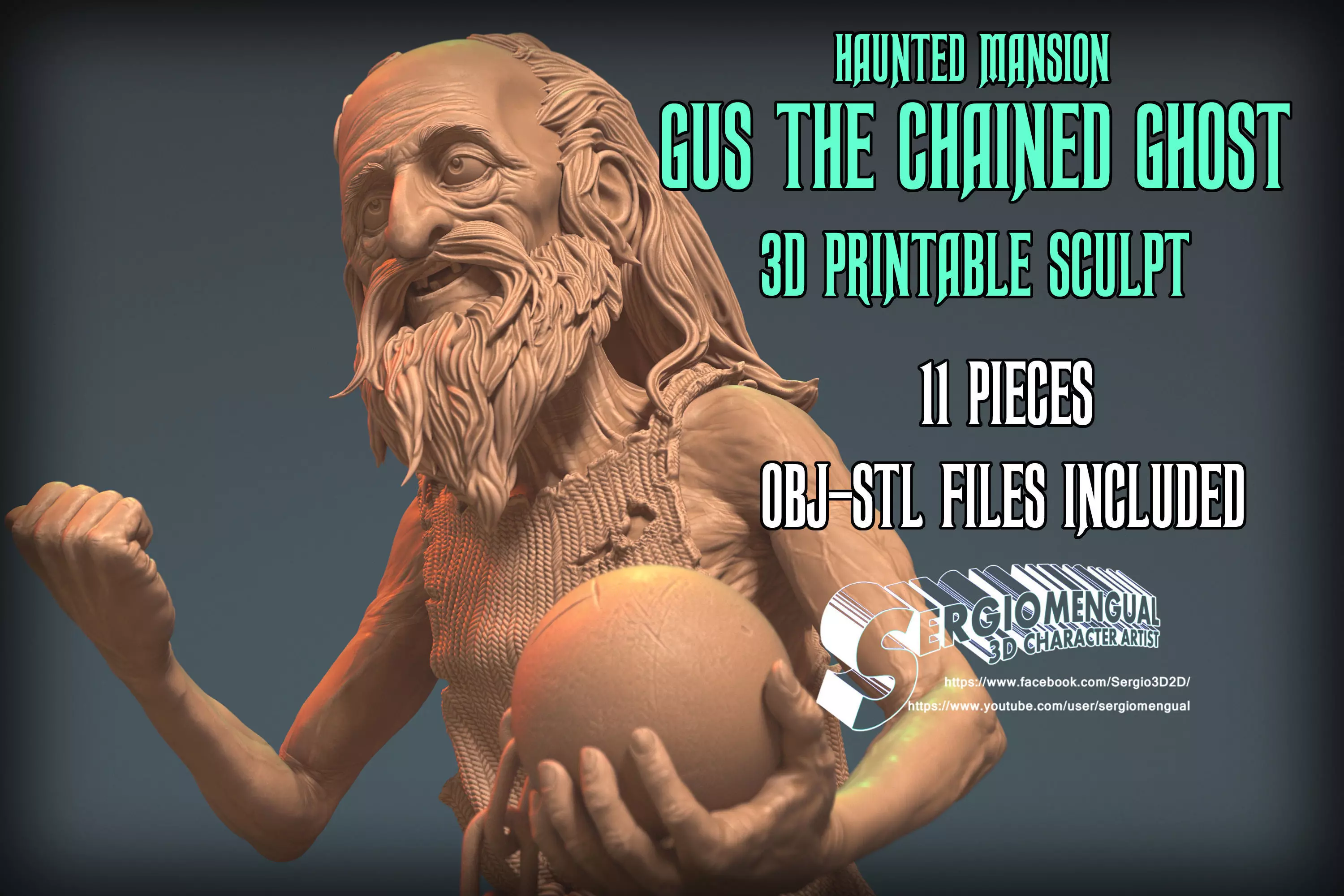 Haunted Mansion Gus The Chained Ghost 3D Printable Sculpt 3D print model_0