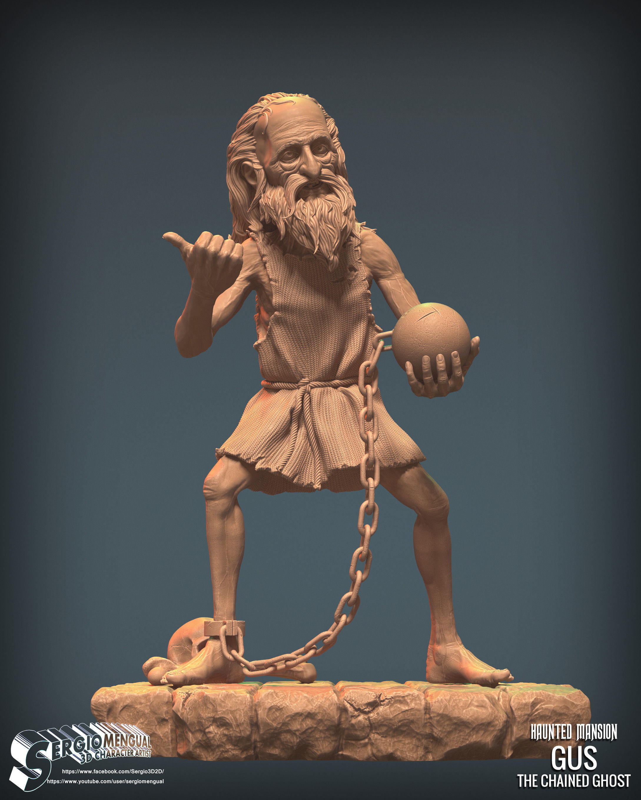Haunted Mansion Gus The Chained Ghost 3D Printable Sculpt 3D print model_1