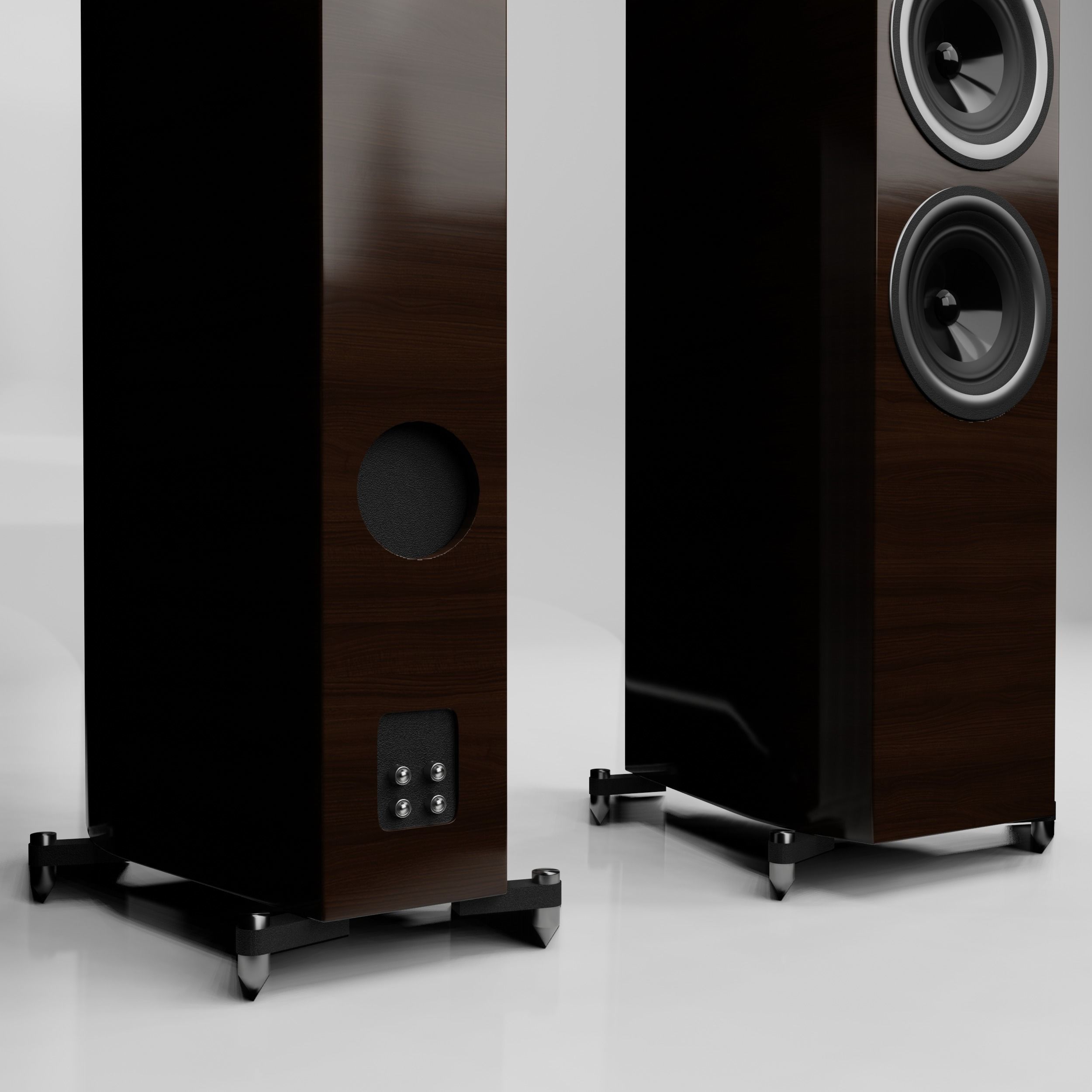 Speakers three wooden 3D model_1