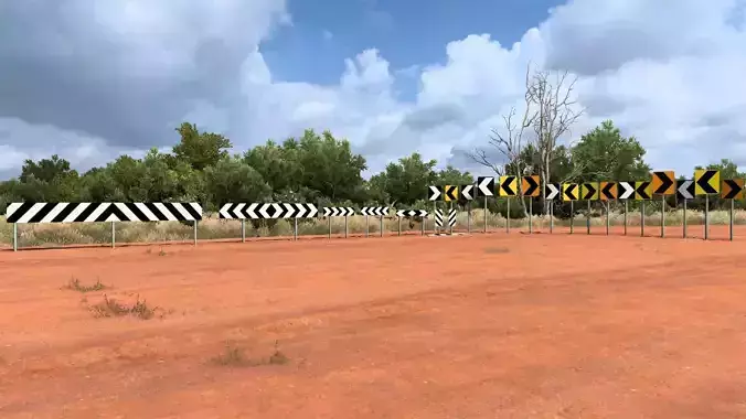Australian Road Curve And End Of Road Marker Signs Low-poly 3D model