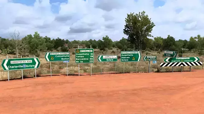 Australian Road Navigation Highway Green Signs  Low-poly 3D model