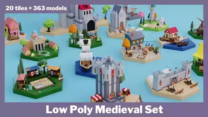Low Poly Medieval Set Low-poly 3D model