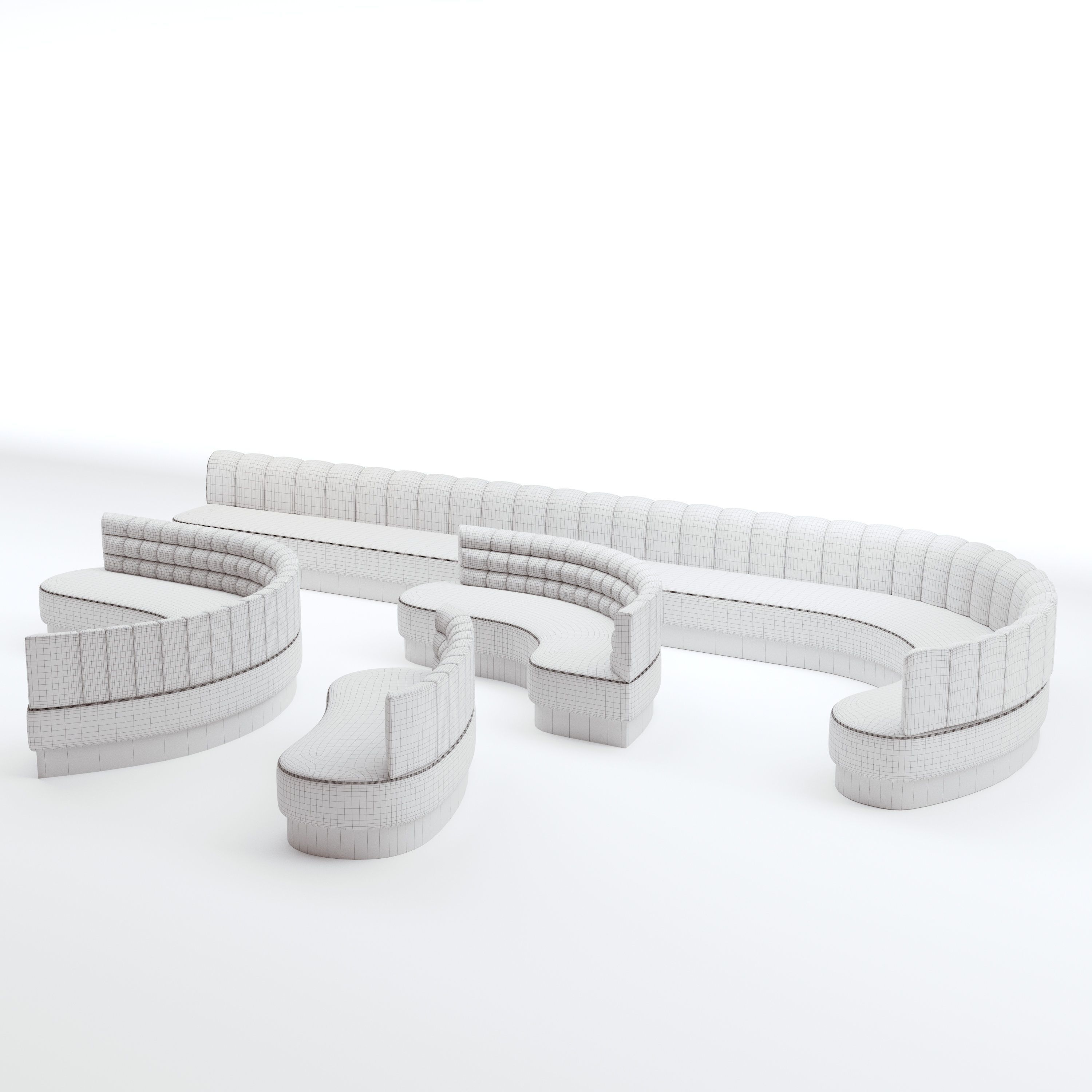 Banquette Seating with different sizes and curves 3D model_18