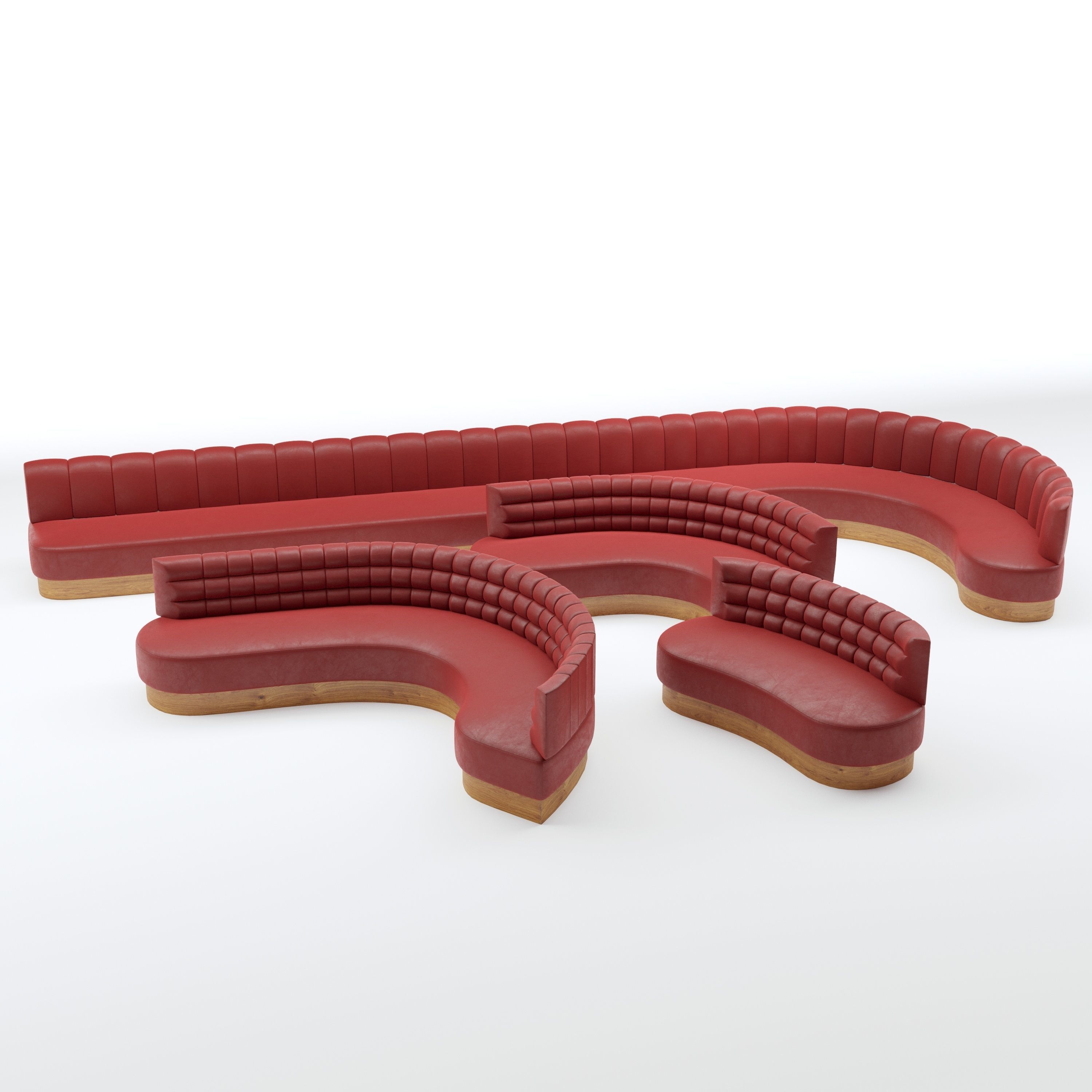 Banquette Seating with different sizes and curves 3D model_2