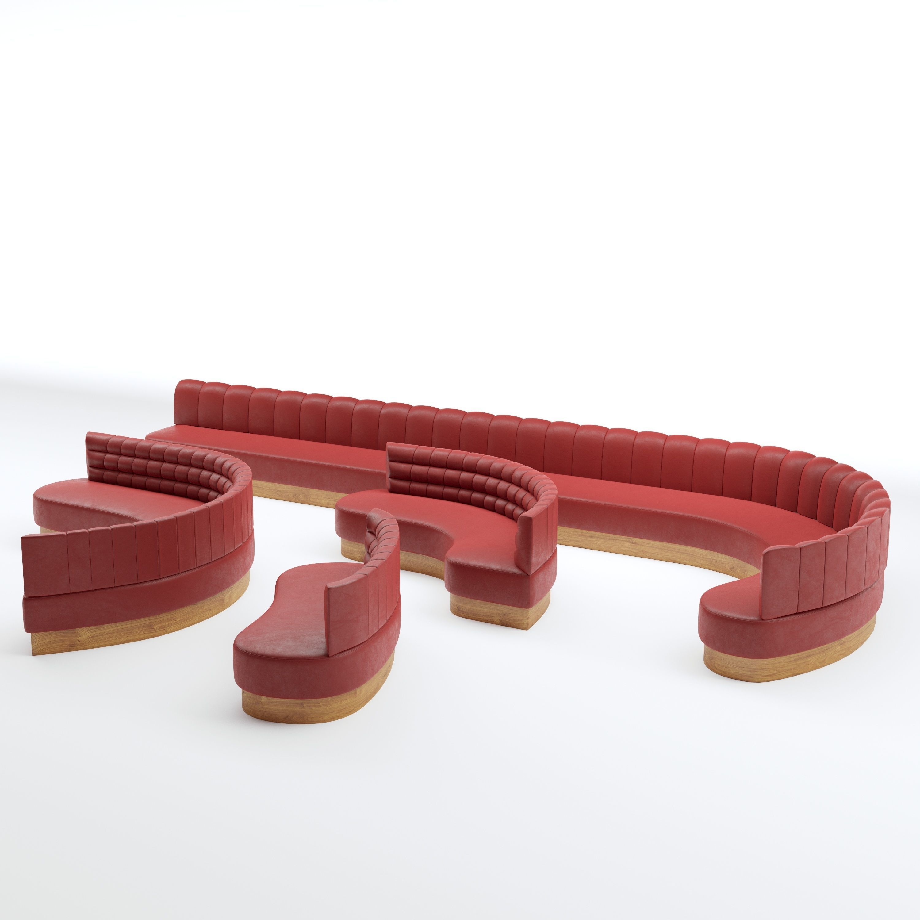 Banquette Seating with different sizes and curves 3D model_17