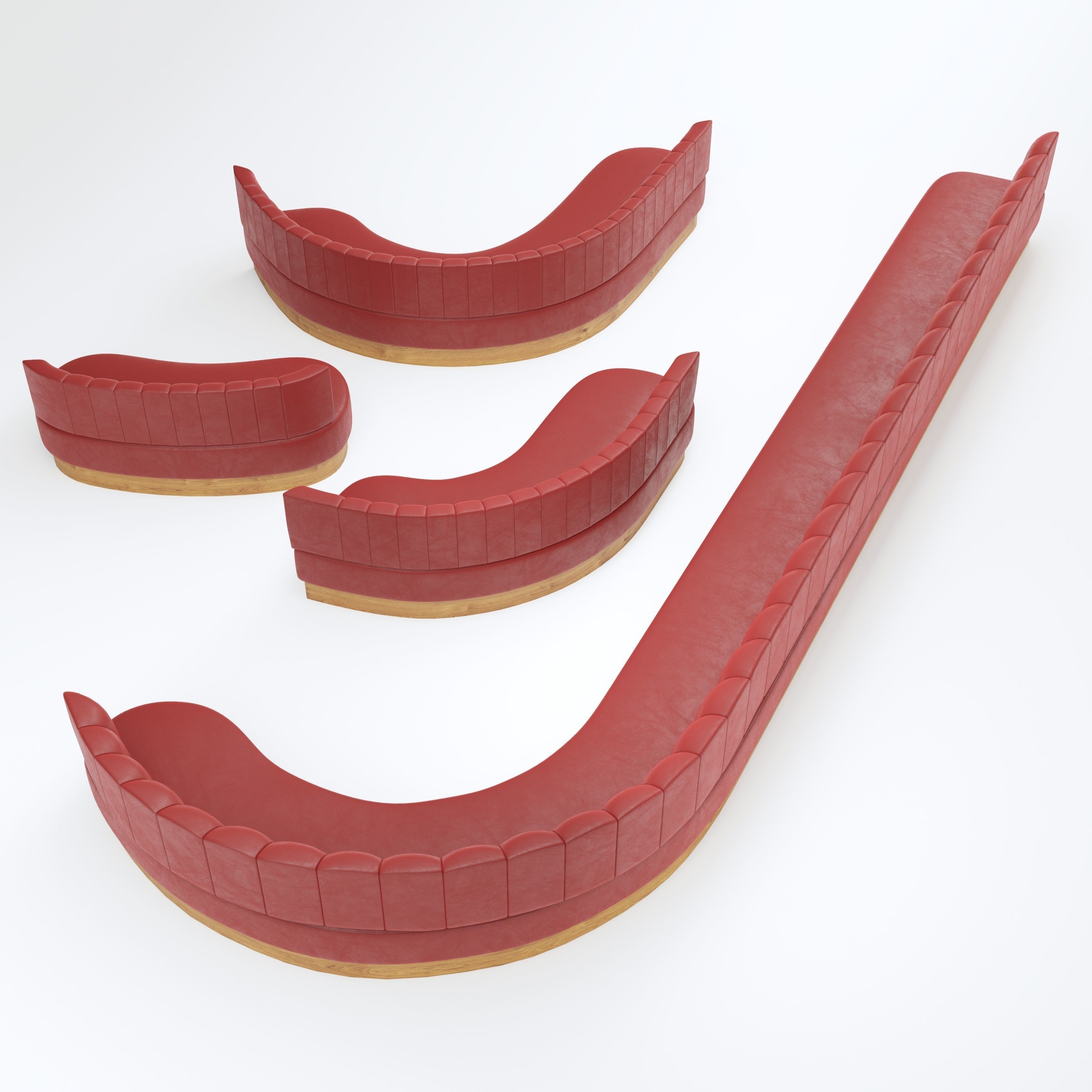 Banquette Seating with different sizes and curves 3D model_3