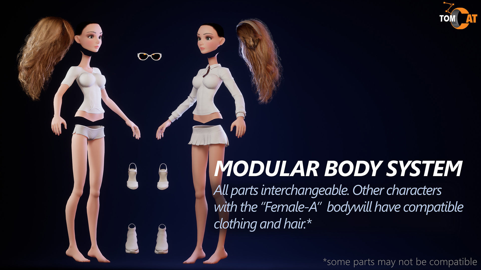 Anika Modular School Girl for Unreal Low-poly 3D model_9