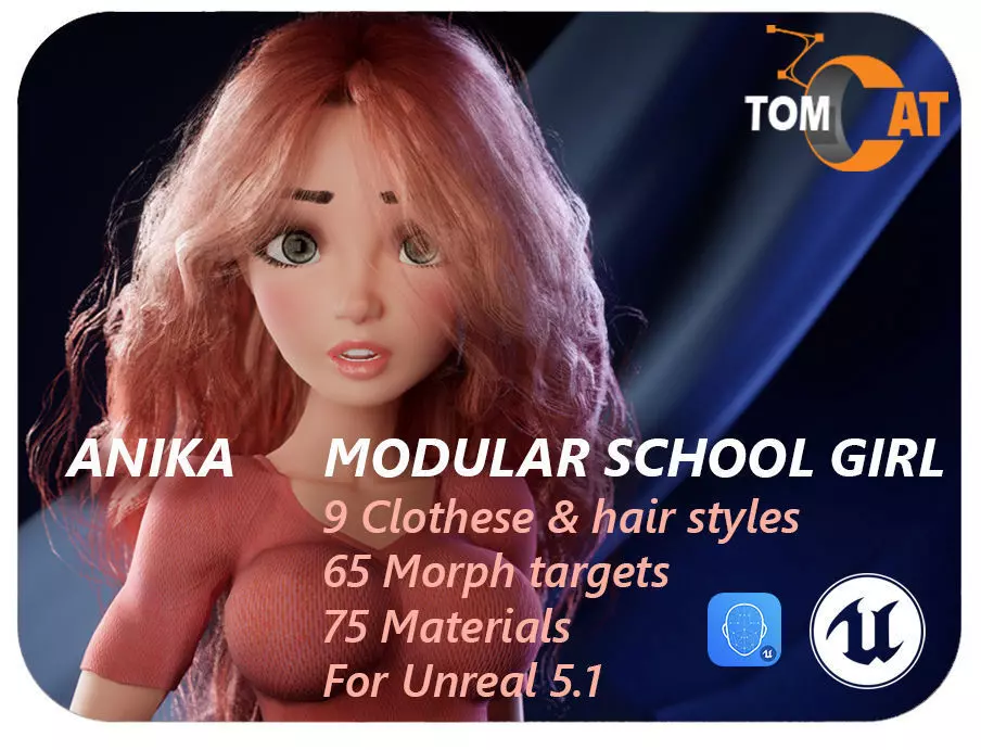 Anika Modular School Girl for Unreal Low-poly 3D model_0