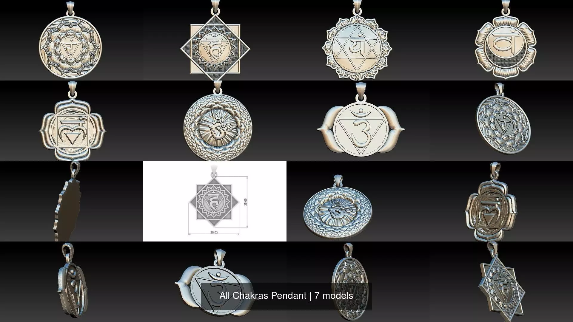 All Chakras Pendant 3D Model Collection_0