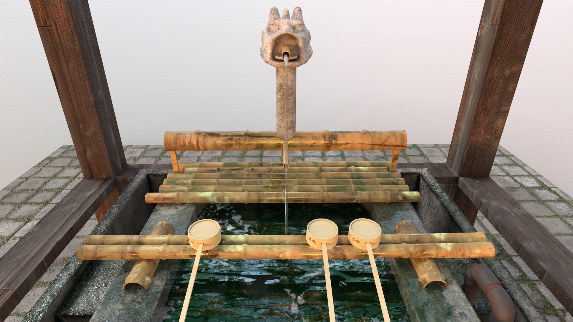 Temizuya - Japanese water Purification Basin Low-poly 3D model_7