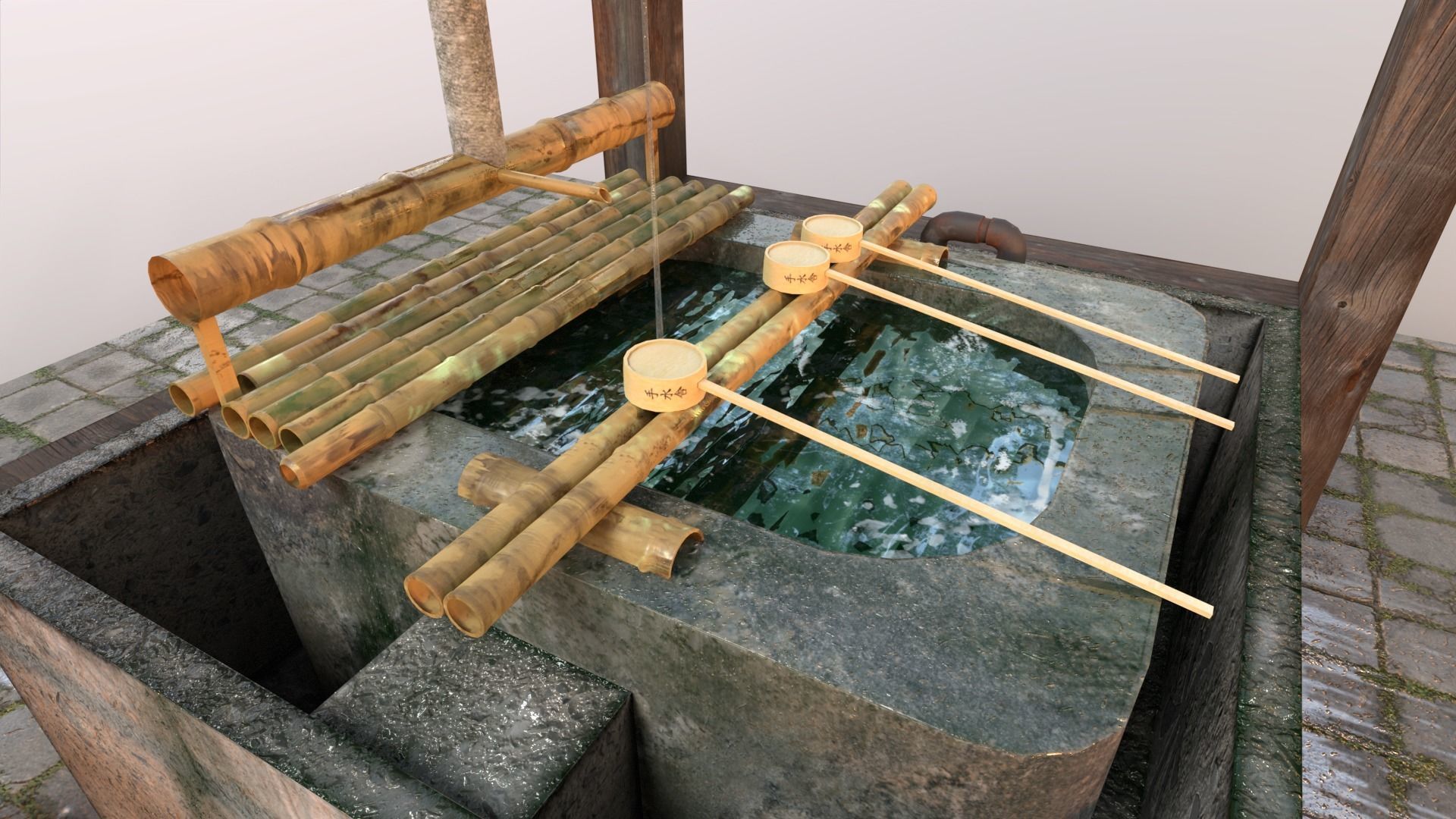 Temizuya - Japanese water Purification Basin Low-poly 3D model_3