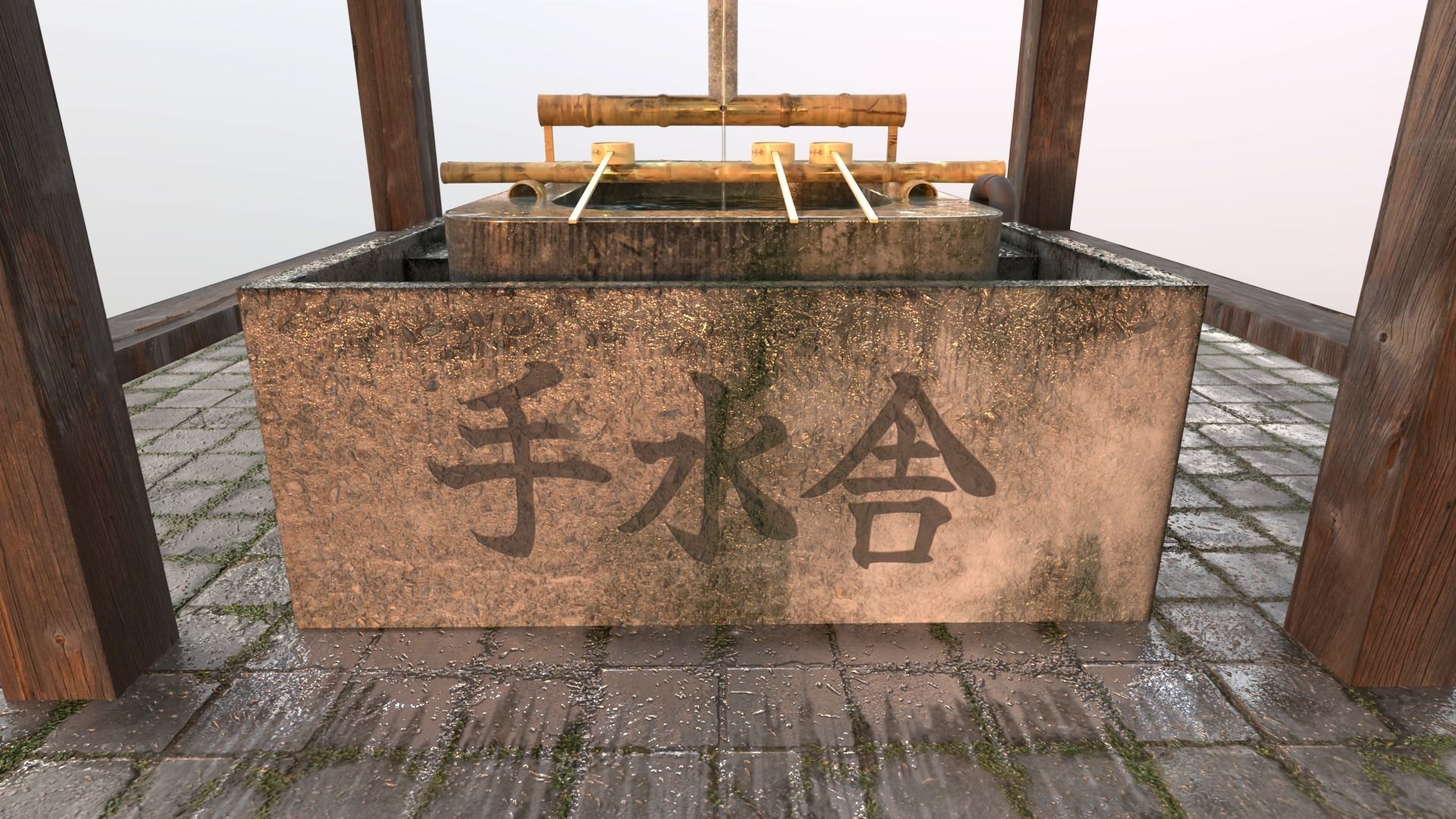 Temizuya - Japanese water Purification Basin Low-poly 3D model_5