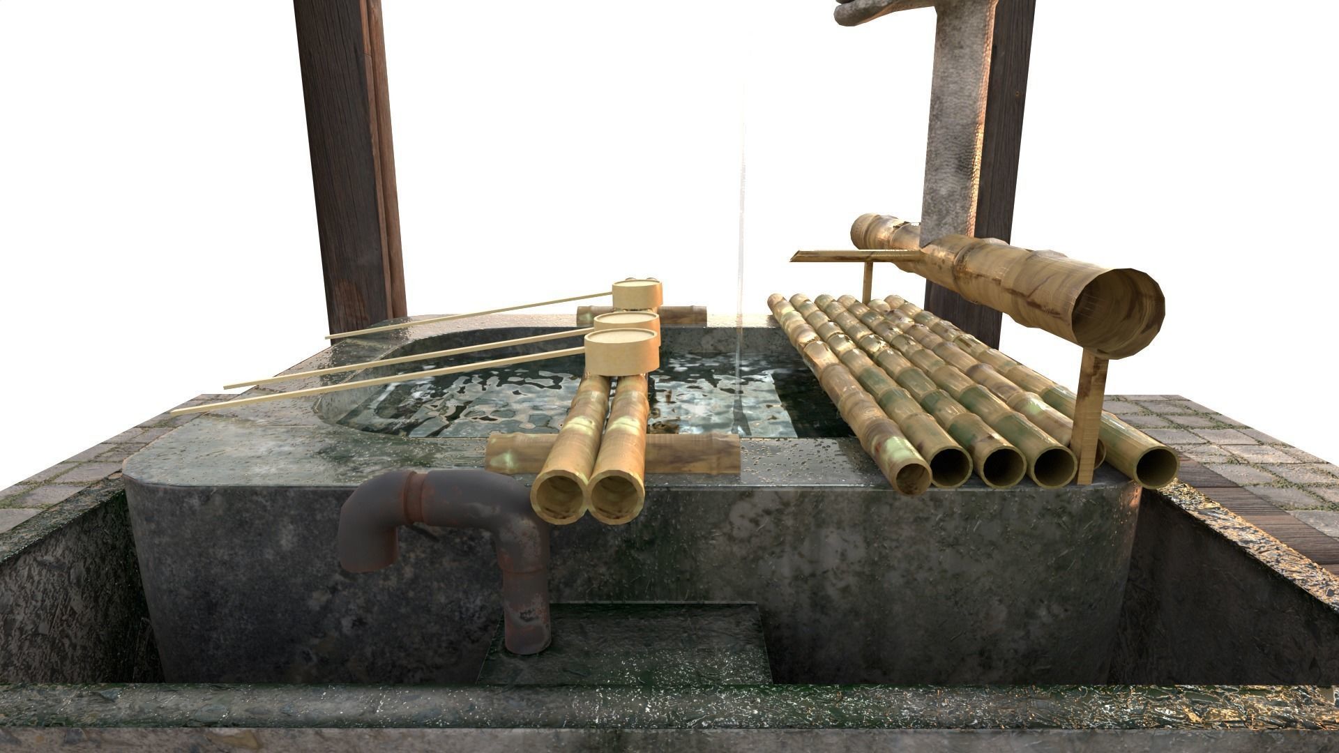 Temizuya - Japanese water Purification Basin Low-poly 3D model_8