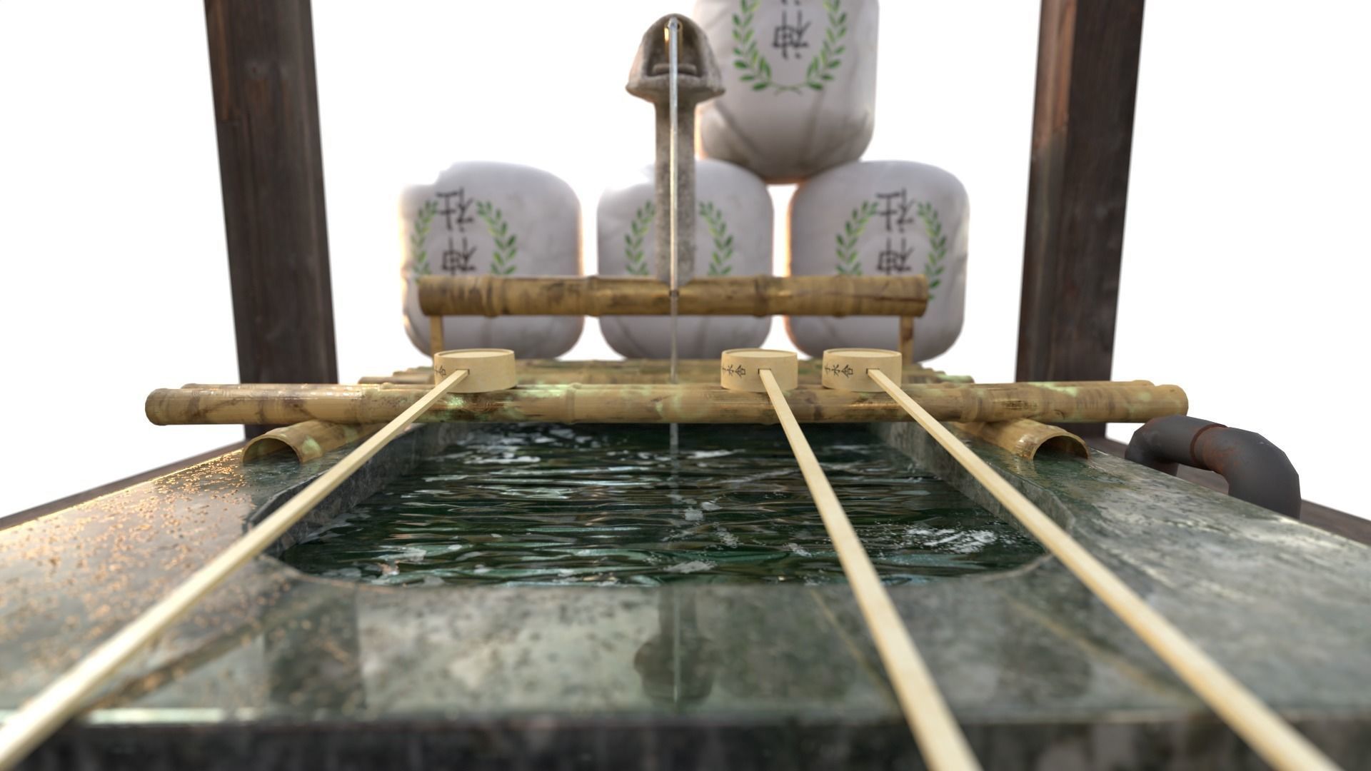 Temizuya - Japanese water Purification Basin Low-poly 3D model_9