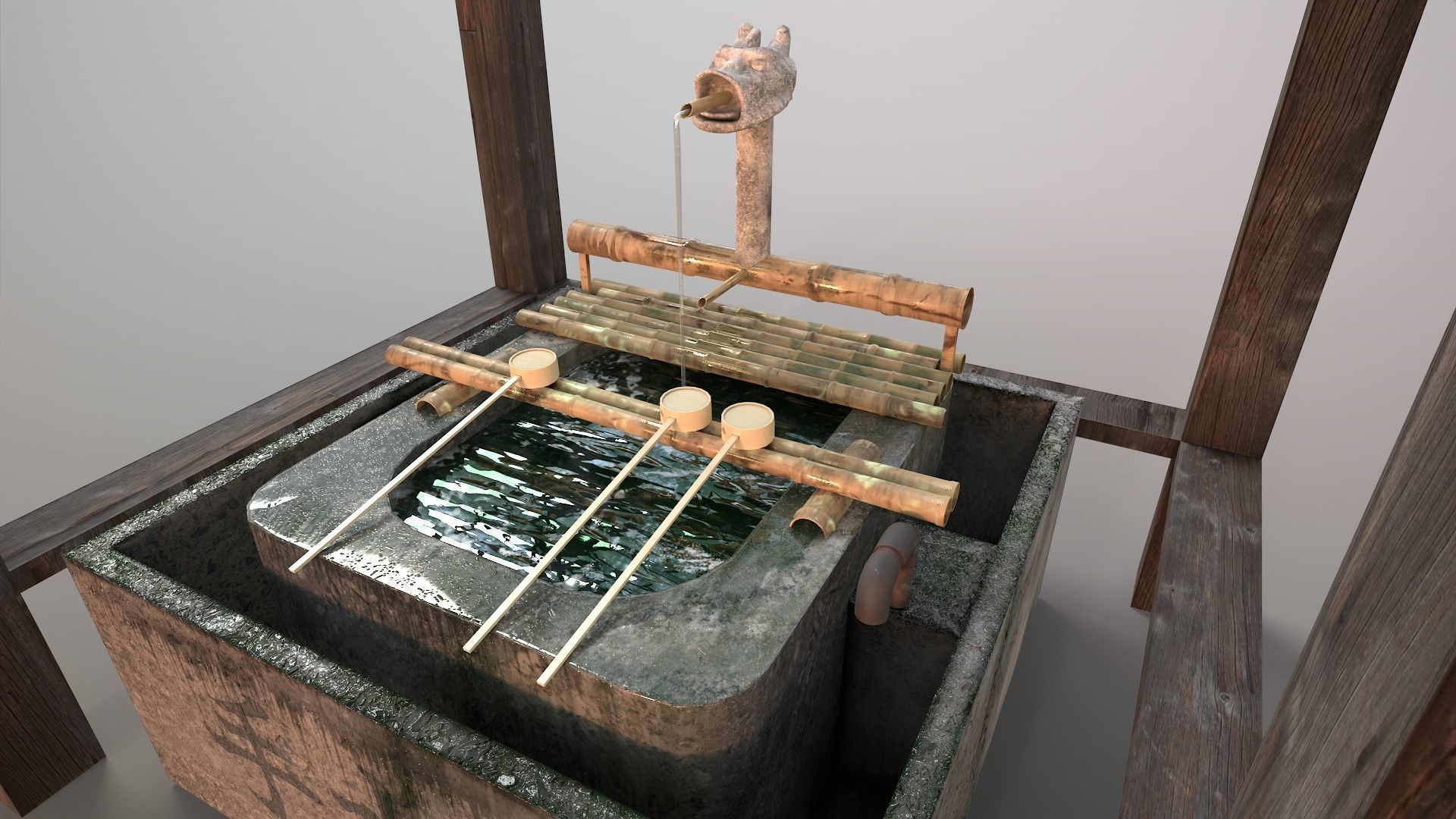 Temizuya - Japanese water Purification Basin Low-poly 3D model_10