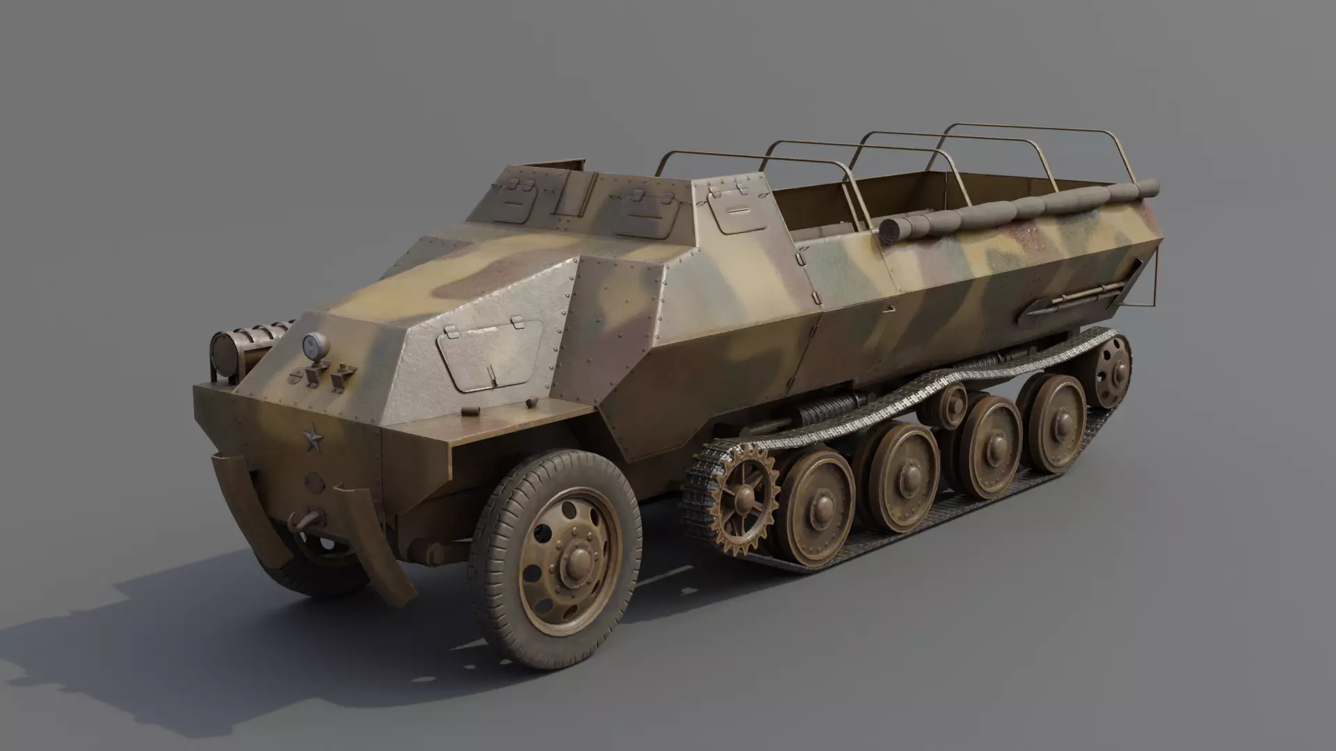 Type 1 Ho-Ha half-track armoured personnel carrier Low-poly 3D model_0