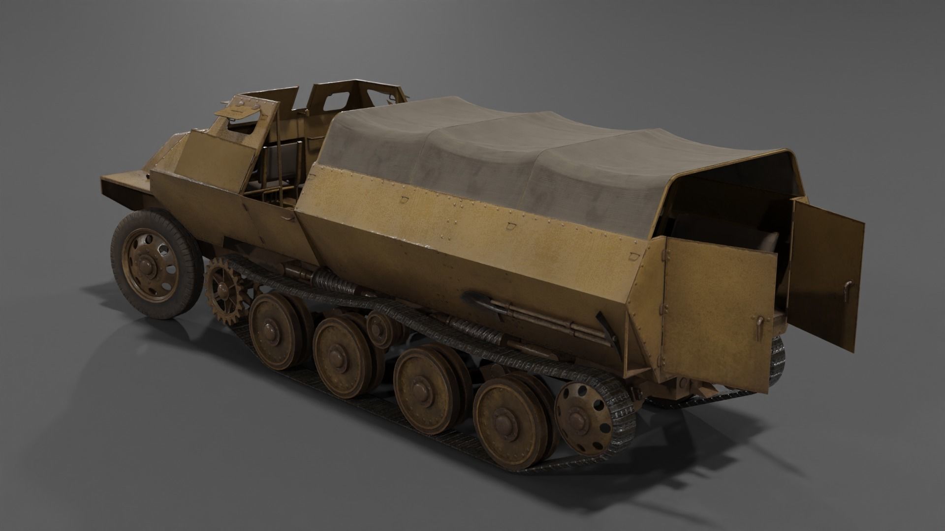Type 1 Ho-Ha half-track armoured personnel carrier Low-poly 3D model_6