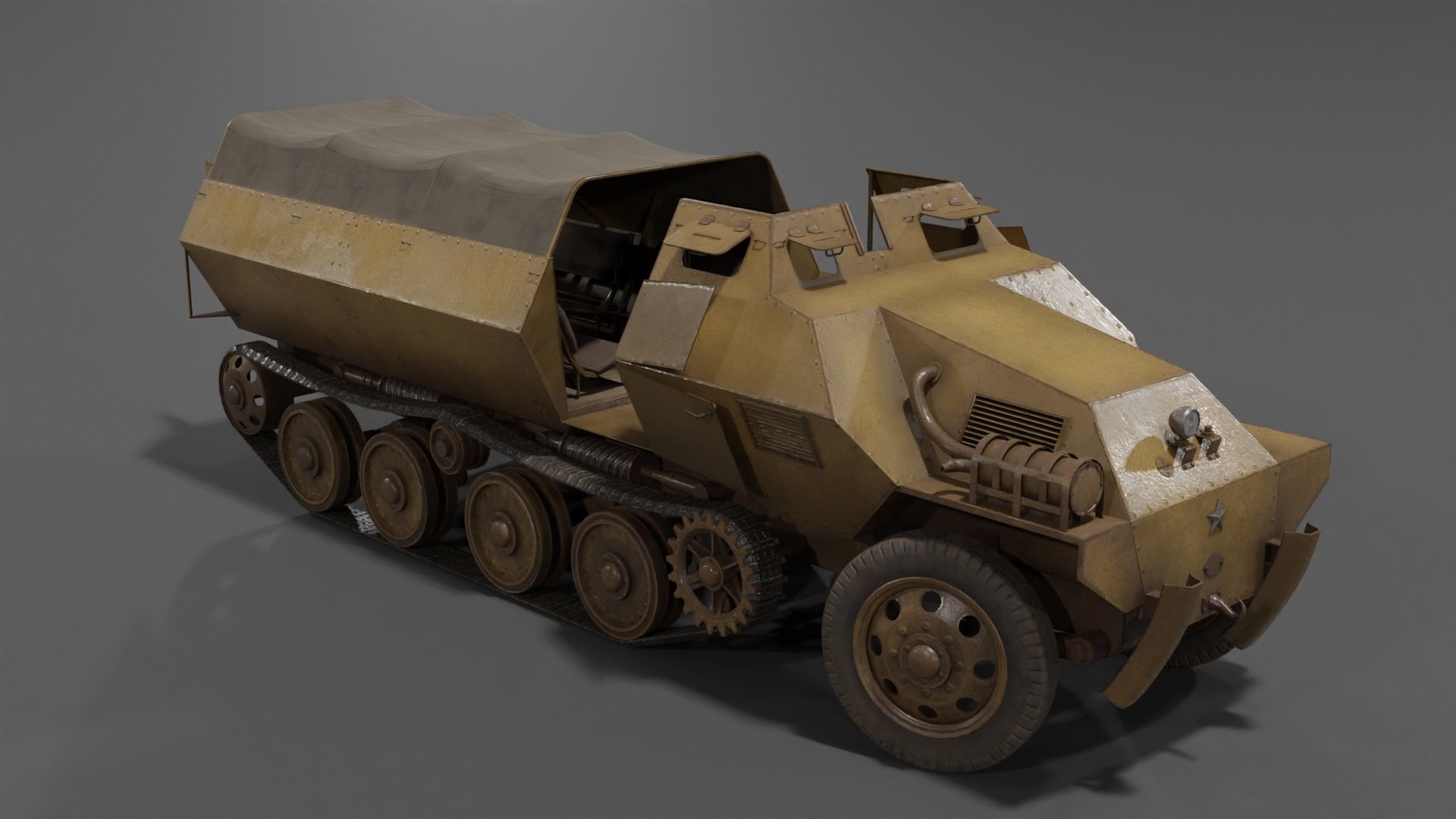 Type 1 Ho-Ha half-track armoured personnel carrier Low-poly 3D model_4