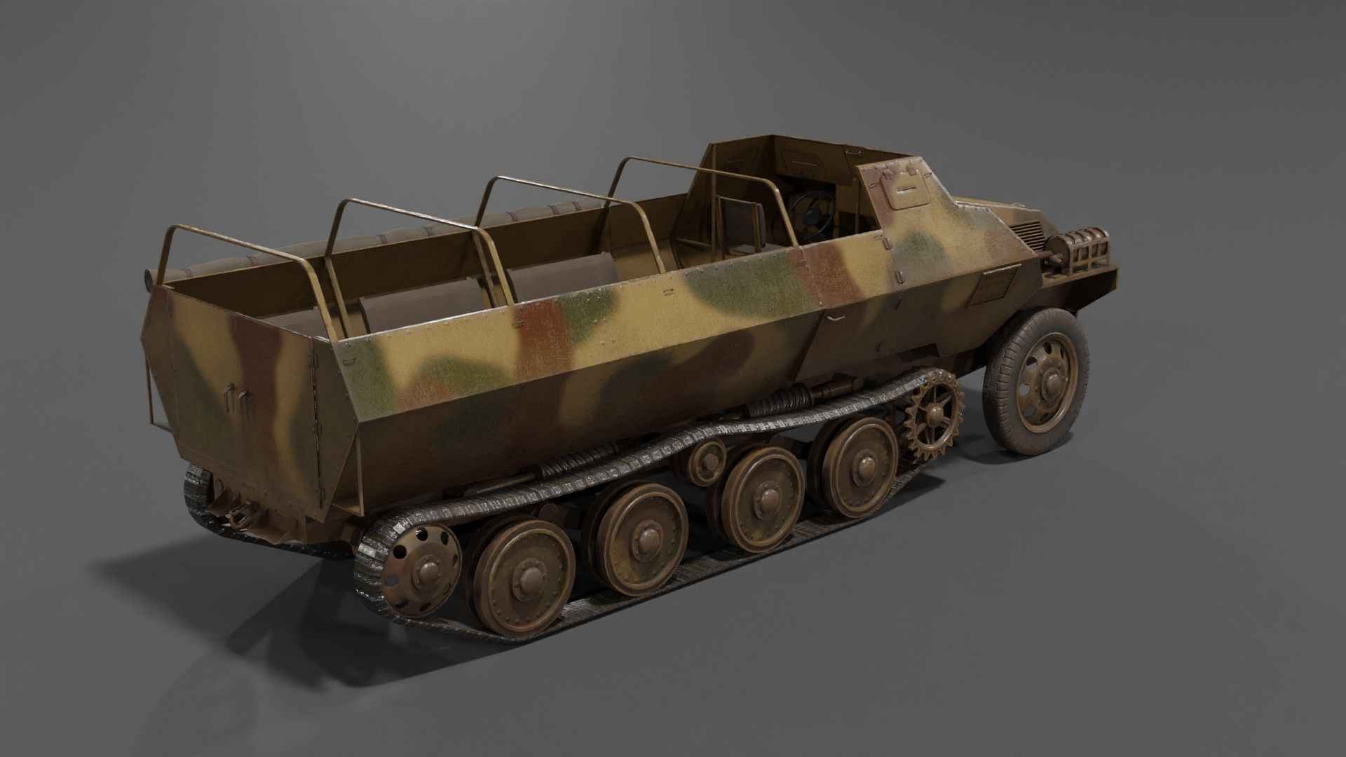 Type 1 Ho-Ha half-track armoured personnel carrier Low-poly 3D model_16