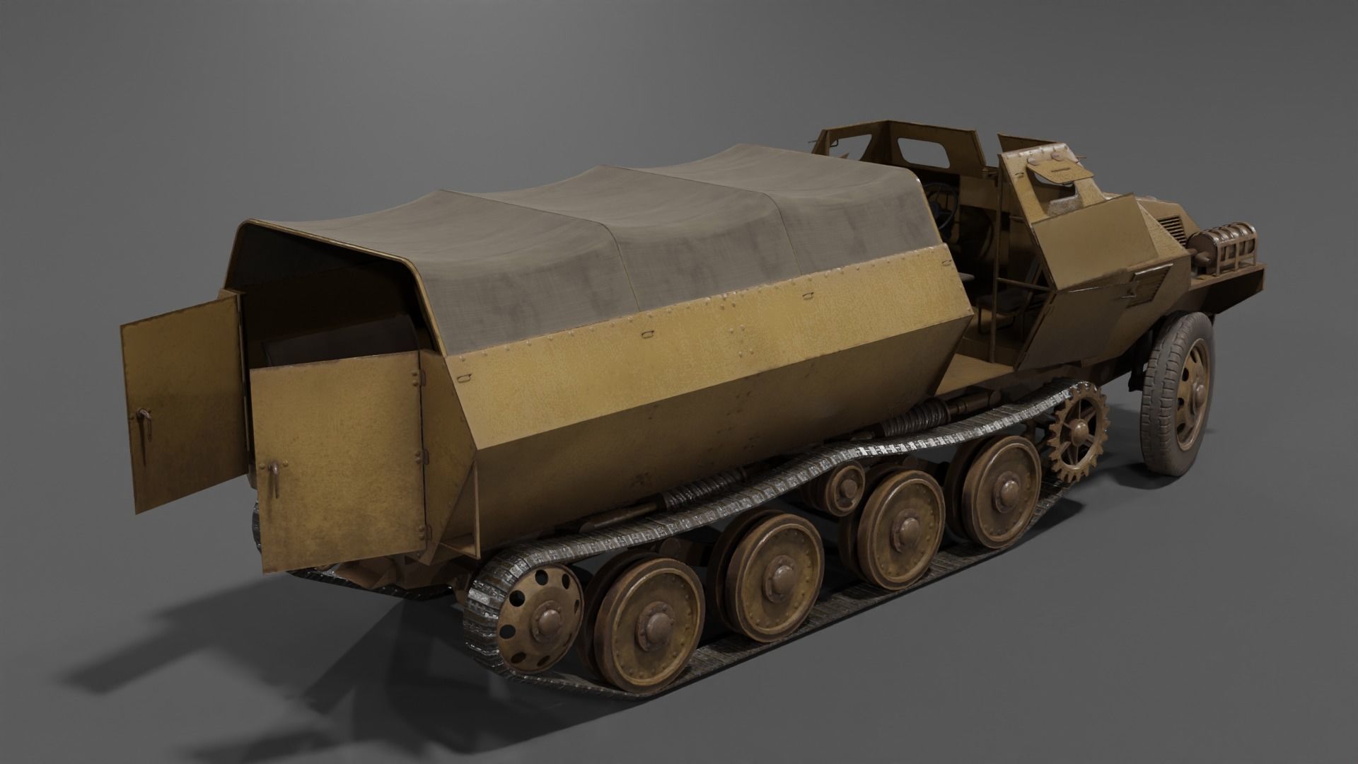 Type 1 Ho-Ha half-track armoured personnel carrier Low-poly 3D model_5