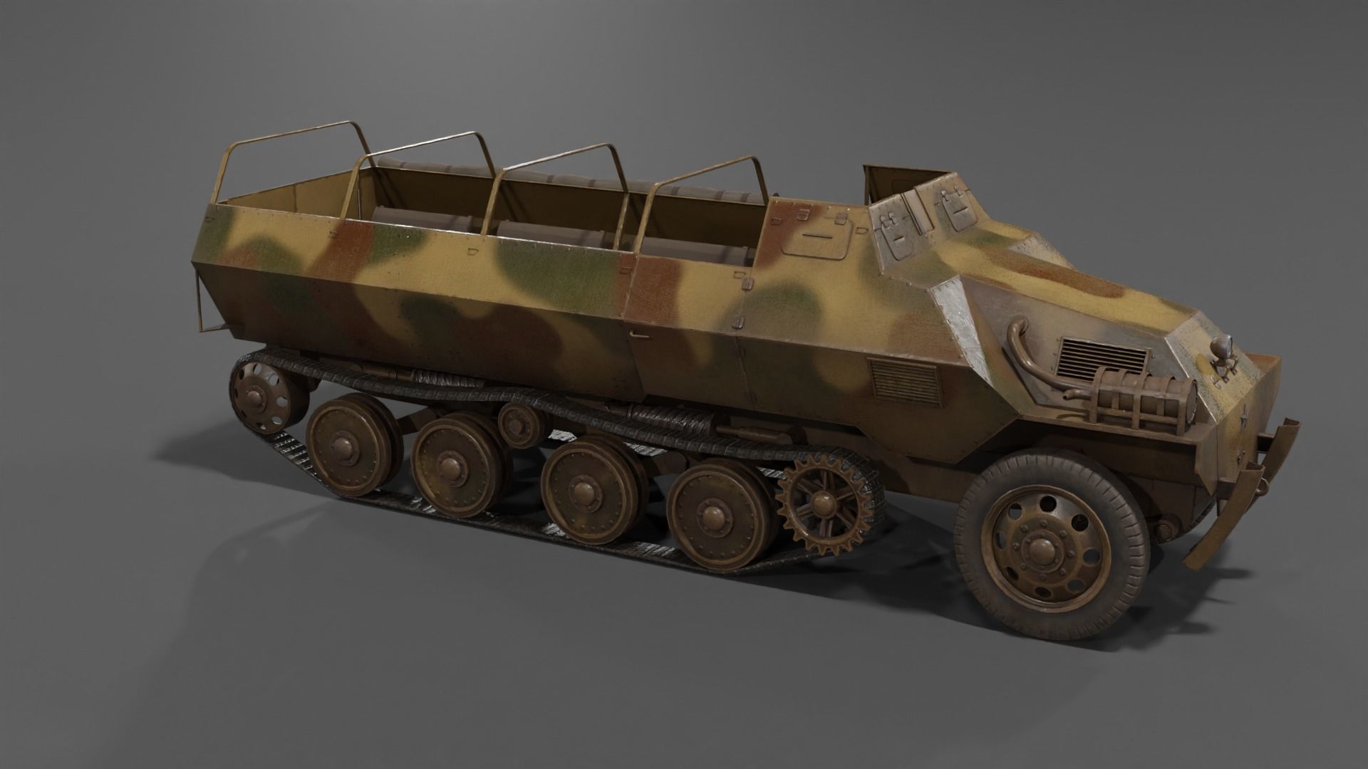 Type 1 Ho-Ha half-track armoured personnel carrier Low-poly 3D model_14