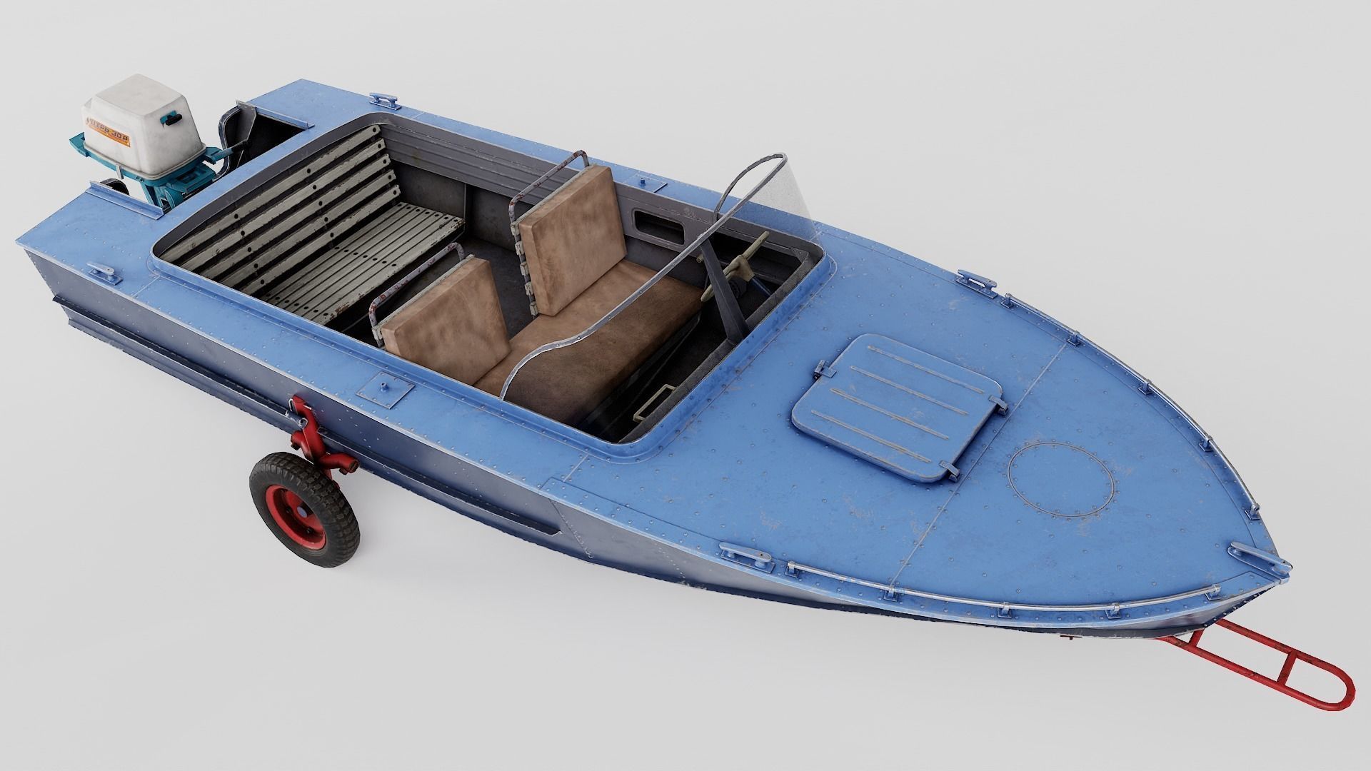 Old vintage worned power boat Progress - 2 iv7 Low-poly 3D model_2