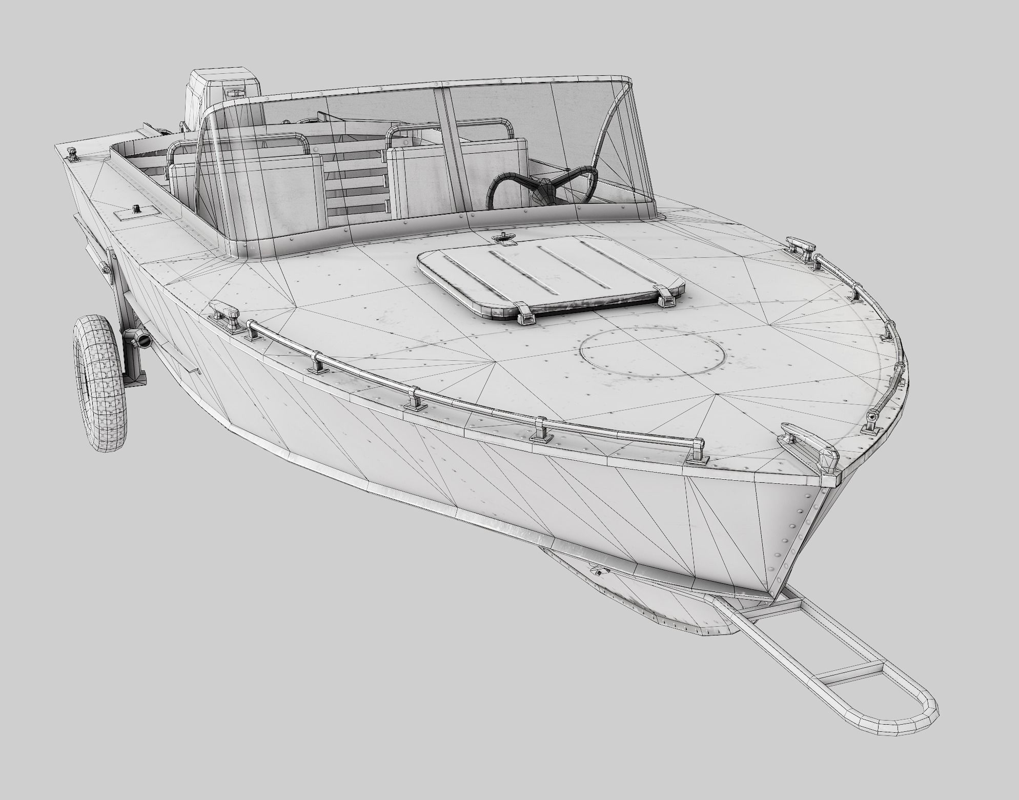 Old vintage worned power boat Progress - 2 iv7 Low-poly 3D model_21