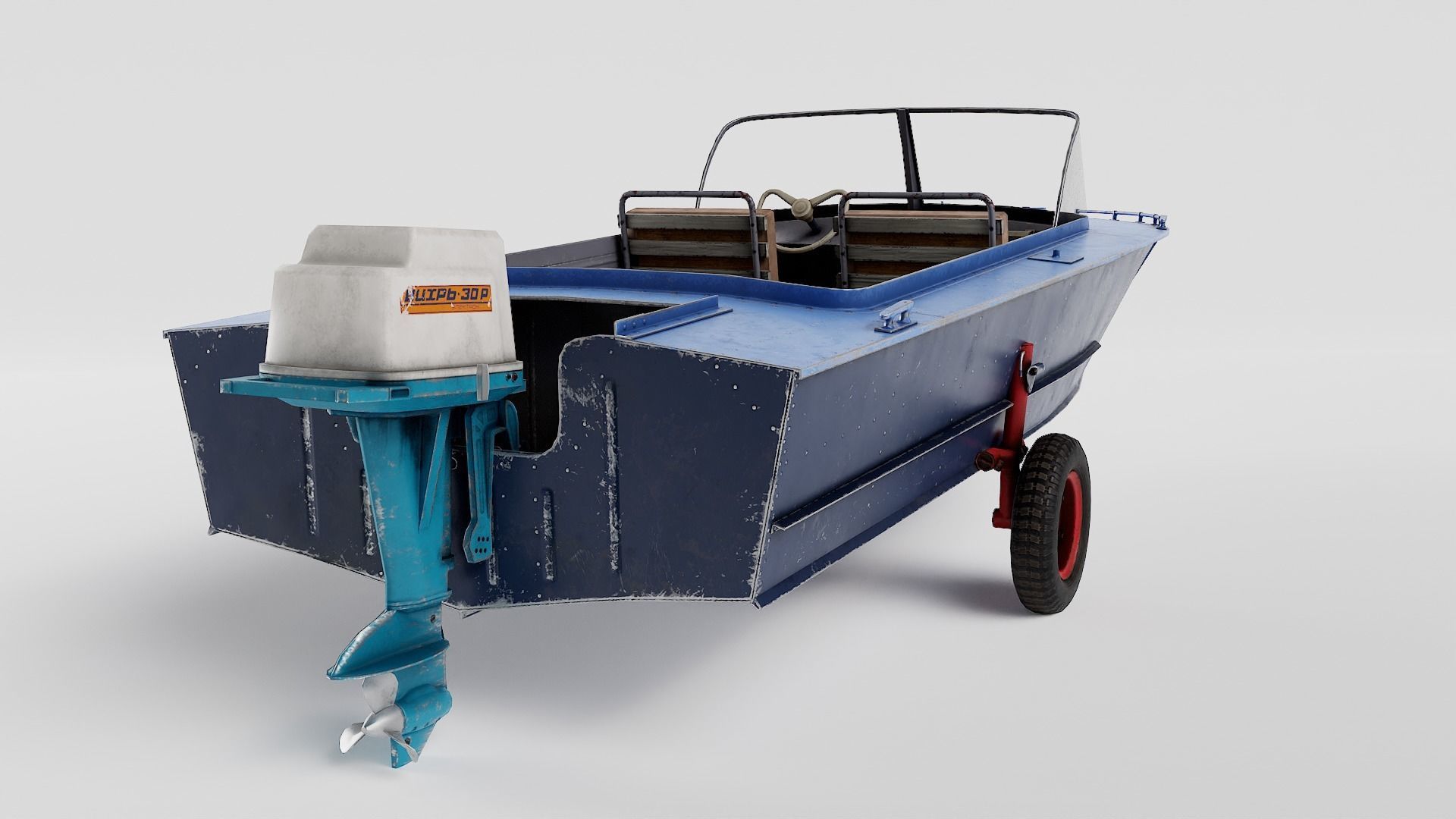 Old vintage worned power boat Progress - 2 iv7 Low-poly 3D model_4