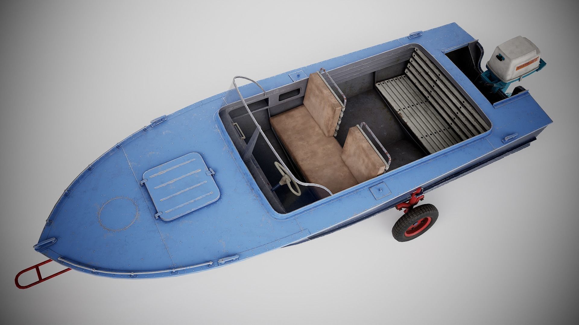 Old vintage worned power boat Progress - 2 iv7 Low-poly 3D model_7