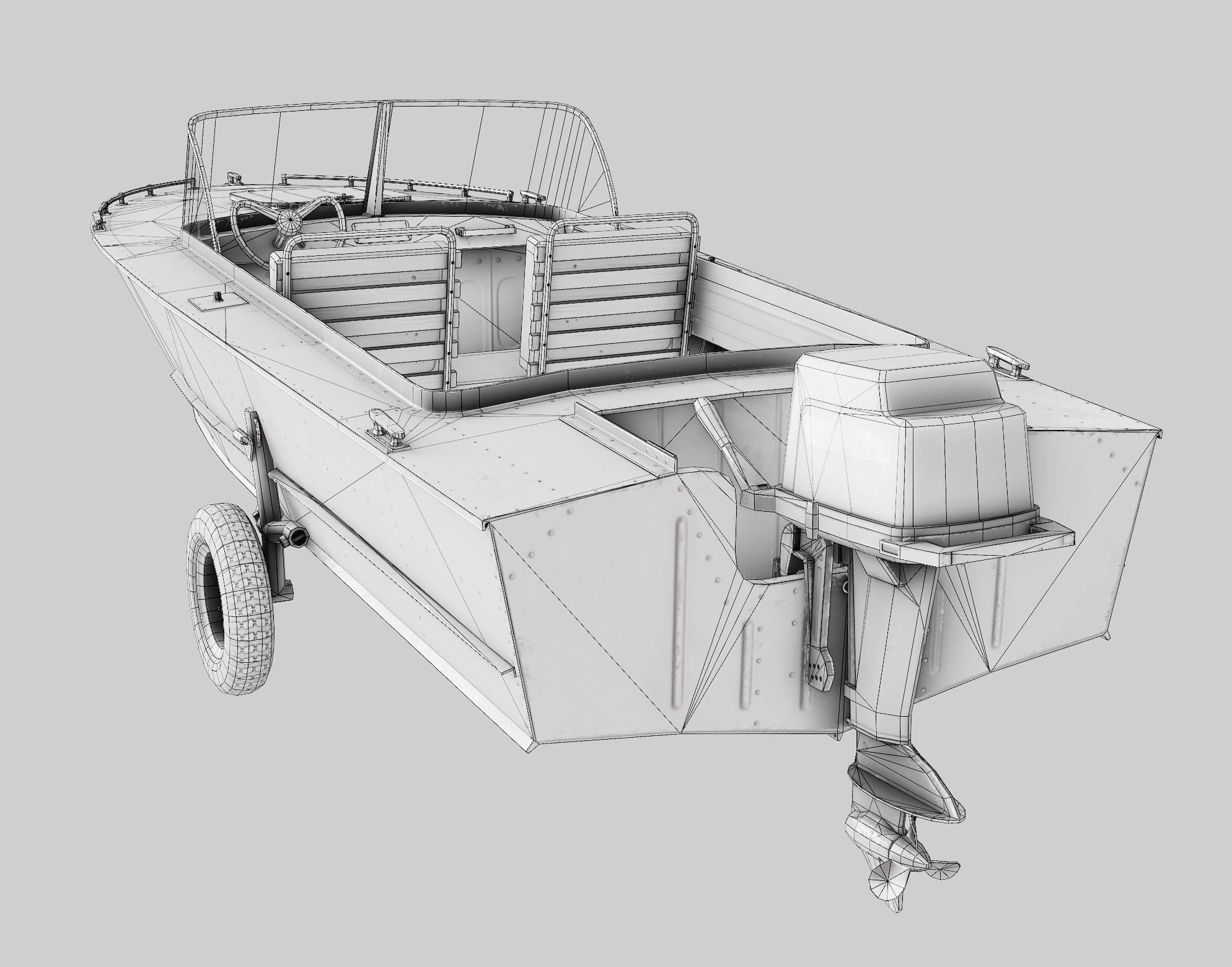 Old vintage worned power boat Progress - 2 iv7 Low-poly 3D model_22
