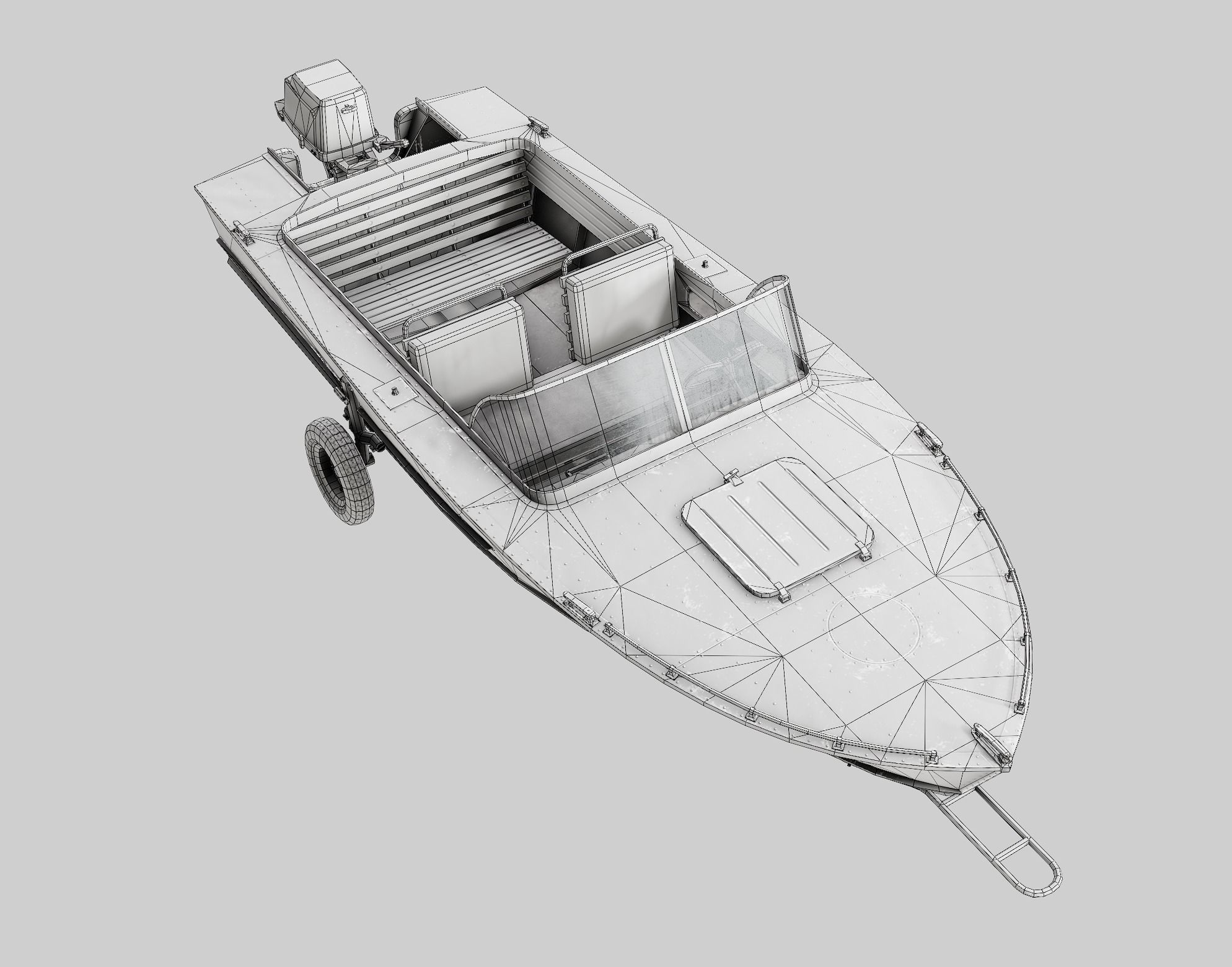Old vintage worned power boat Progress - 2 iv7 Low-poly 3D model_23