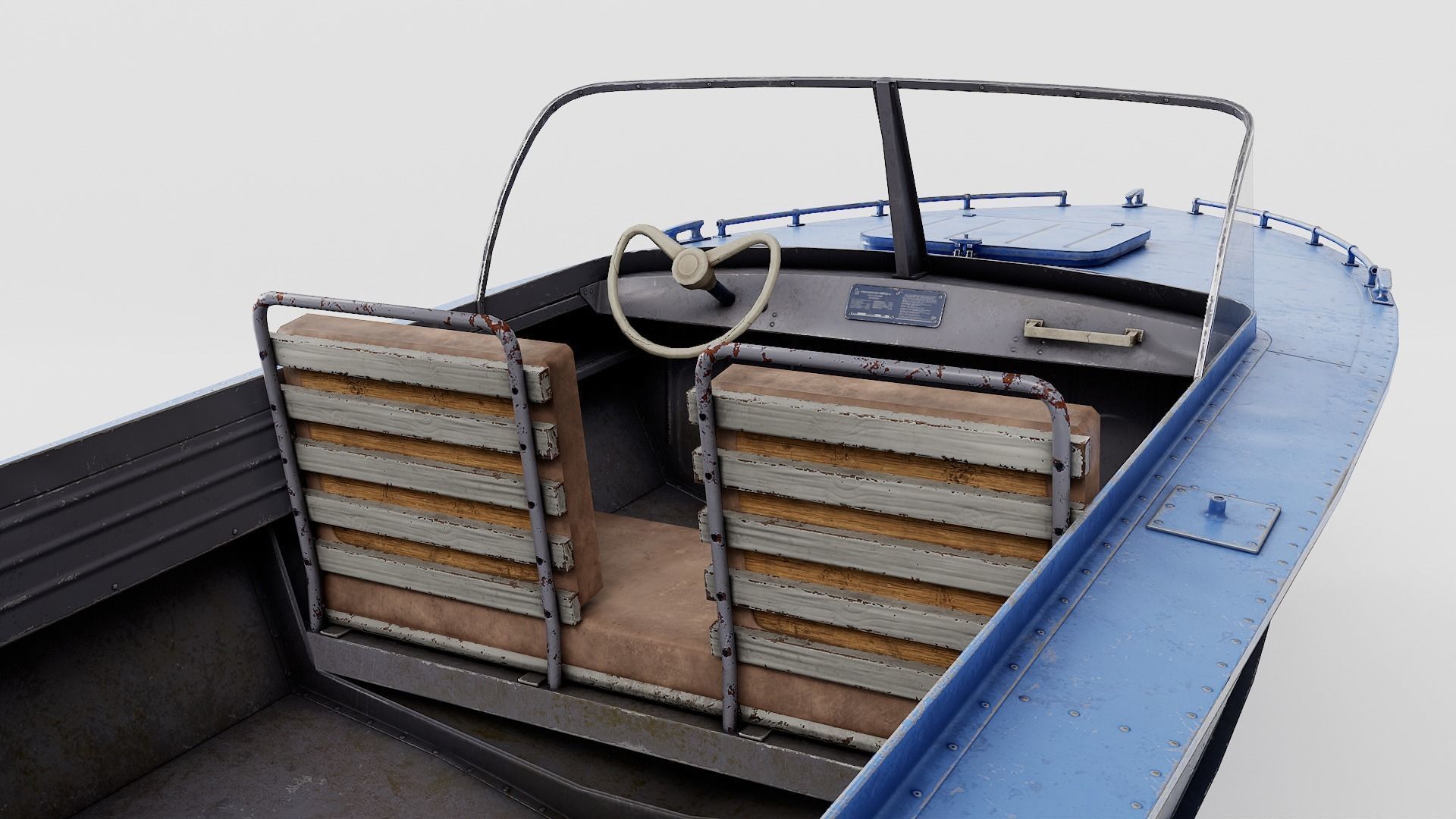 Old vintage worned power boat Progress - 2 iv7 Low-poly 3D model_5