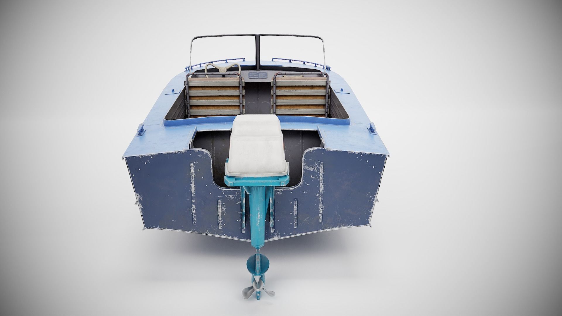 Old vintage worned power boat Progress - 2 iv7 Low-poly 3D model_9