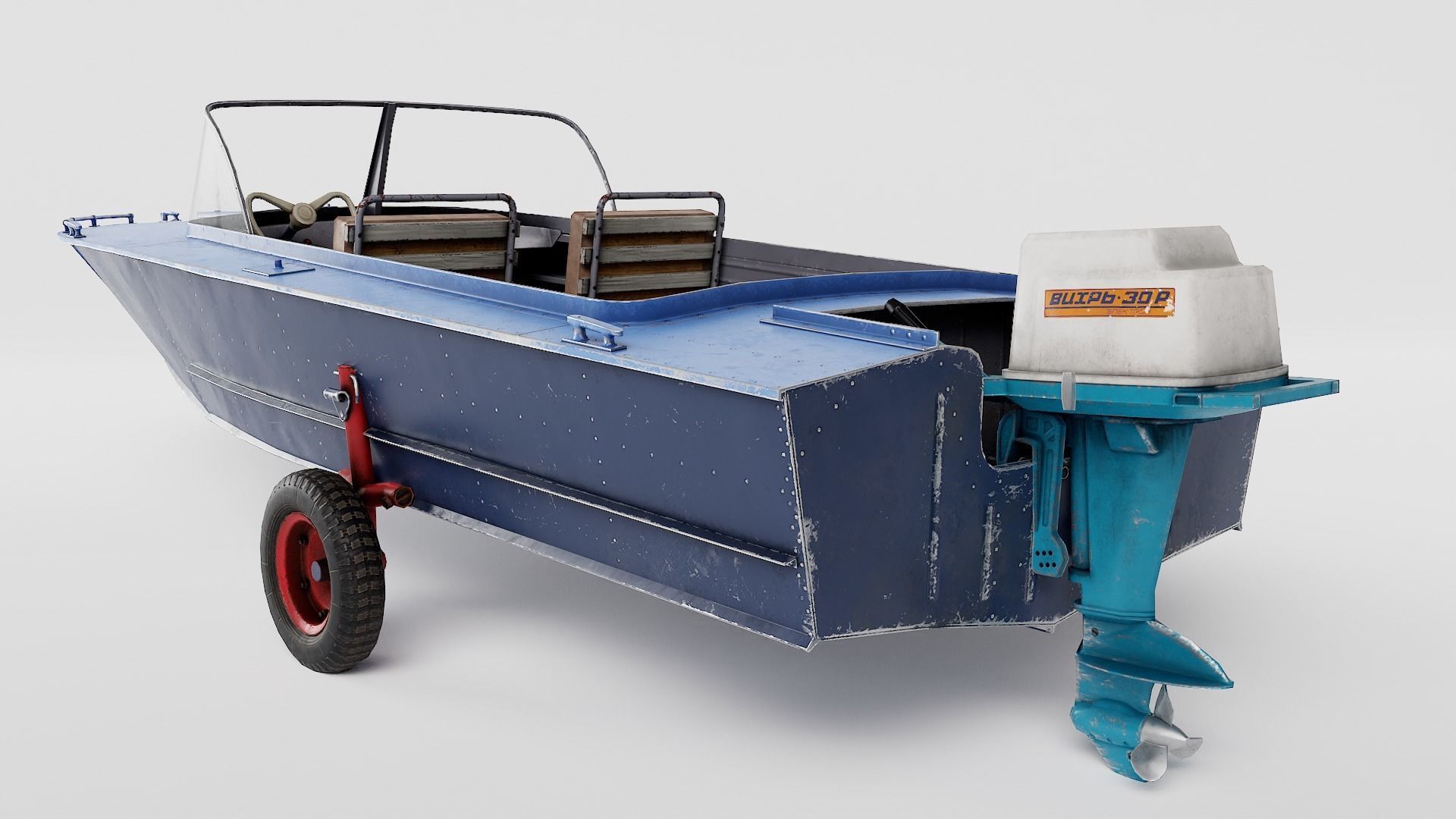 Old vintage worned power boat Progress - 2 iv7 Low-poly 3D model_3