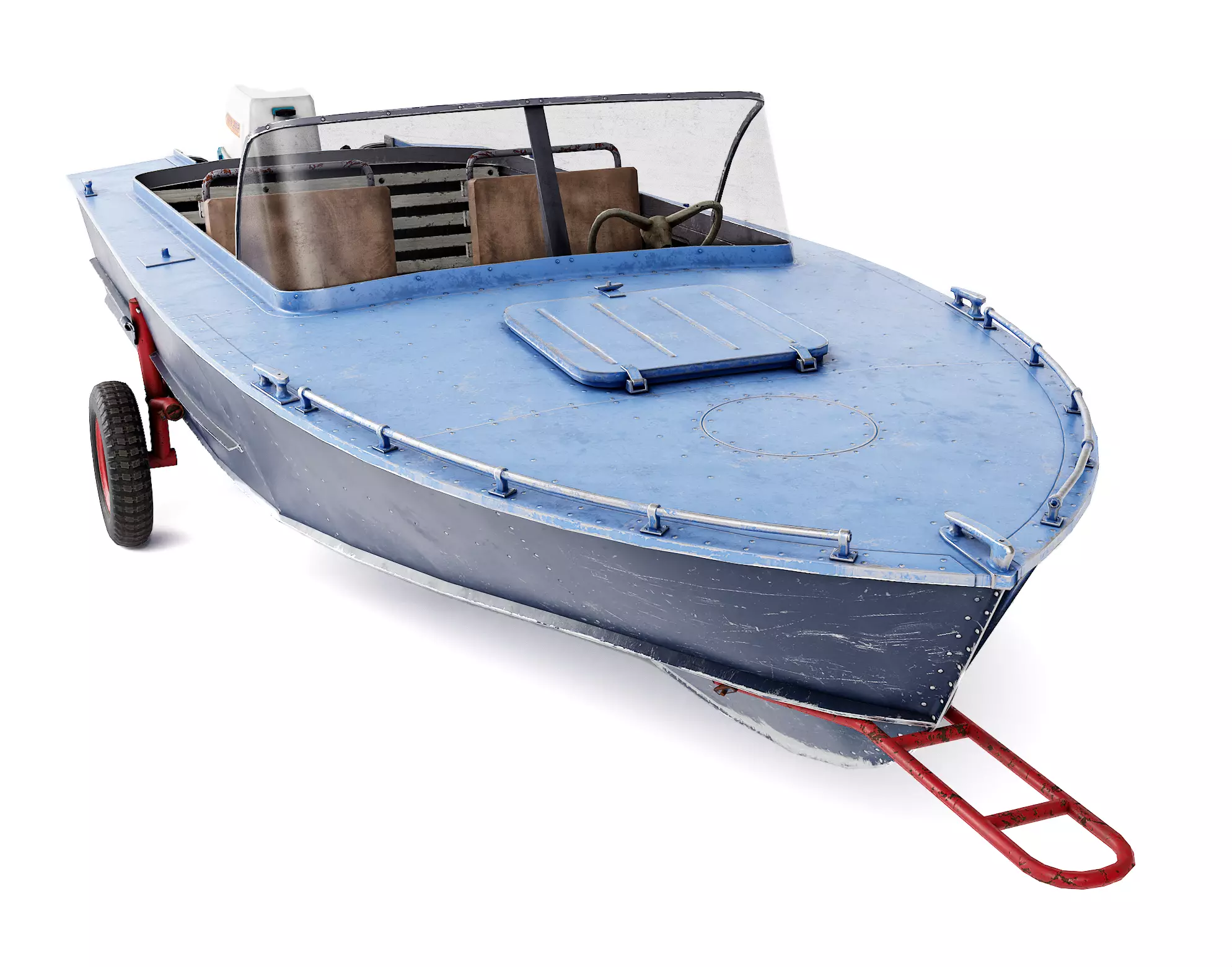 Old vintage worned power boat Progress - 2 iv7 Low-poly 3D model_0