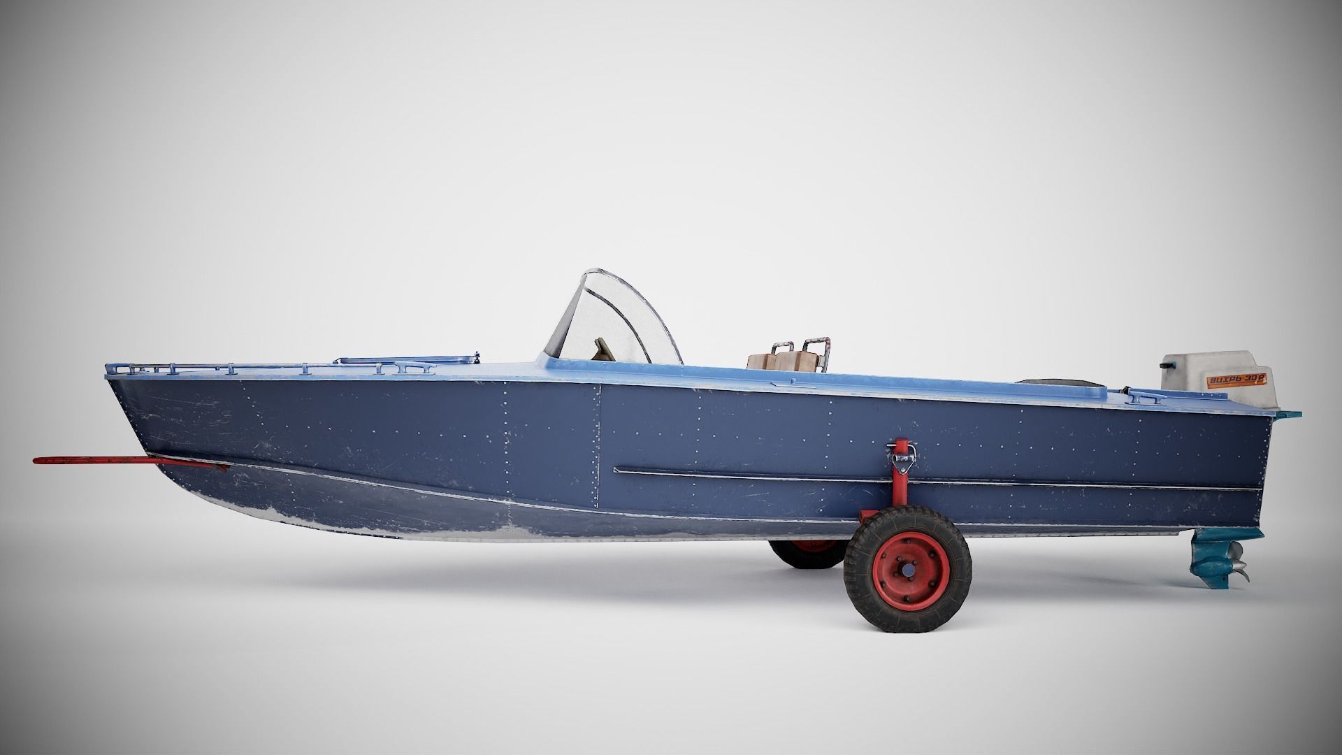 Old vintage worned power boat Progress - 2 iv7 Low-poly 3D model_6