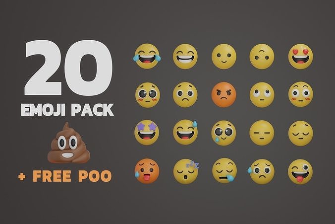 20 Cute Emoji PACK - Free Pile of poo  Low-poly 3D model