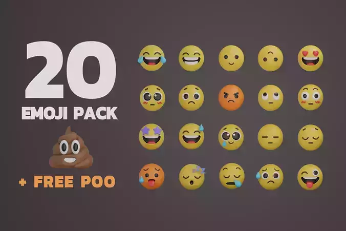 20 Cute Emoji PACK - Free Pile of poo  Low-poly 3D model