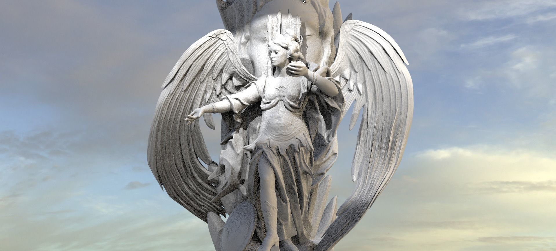 Goddess Statue with Face Sculpture  3D model_1