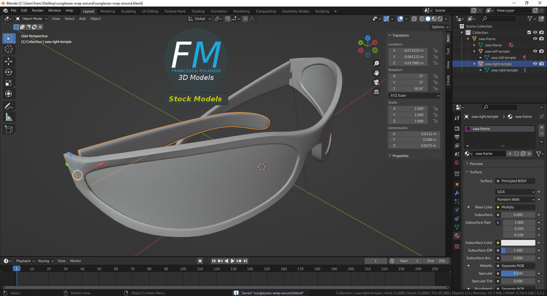 Sunglasses wrap around 3D model_9