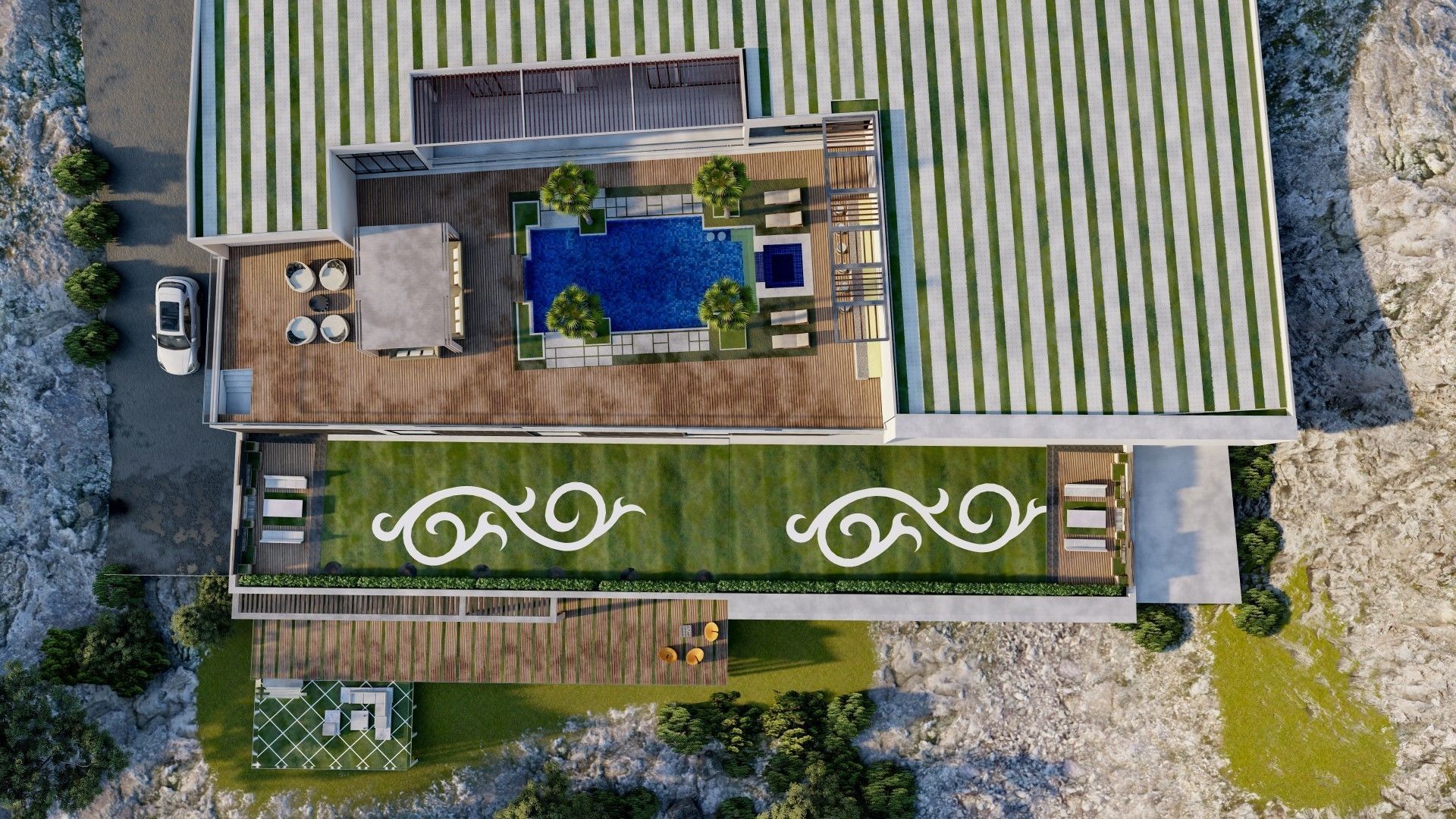 building exterior with garden landscape 3D model_1