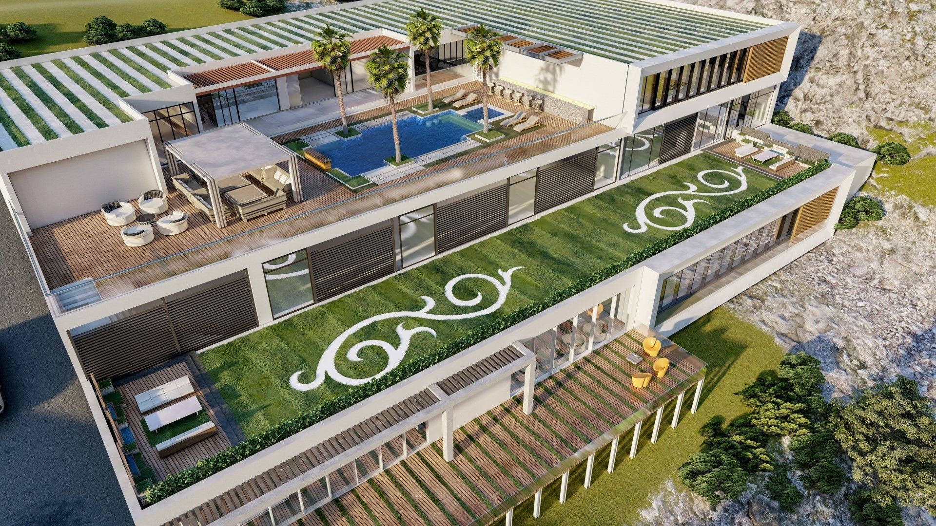 building exterior with garden landscape 3D model_6