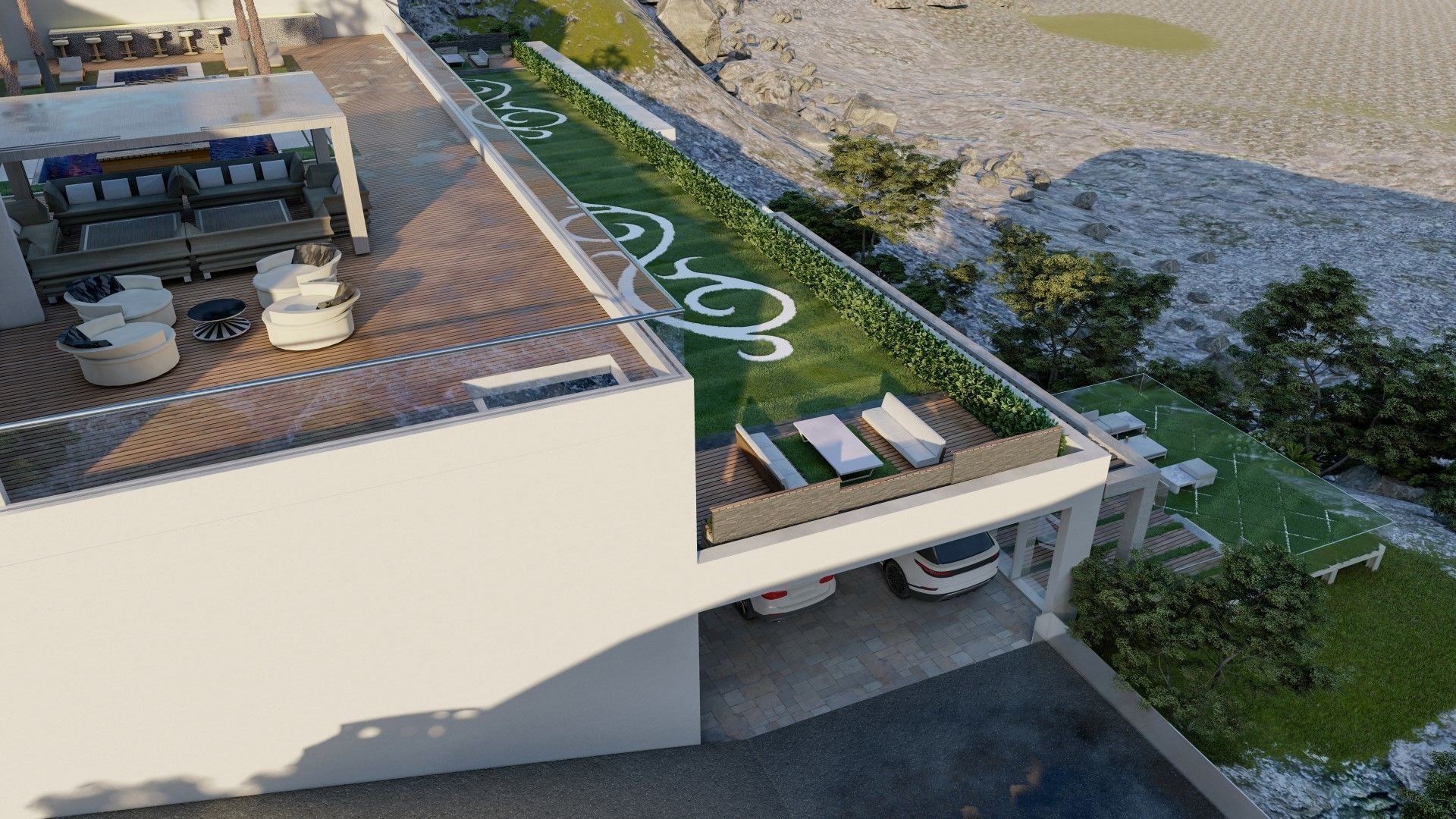 building exterior with garden landscape 3D model_3