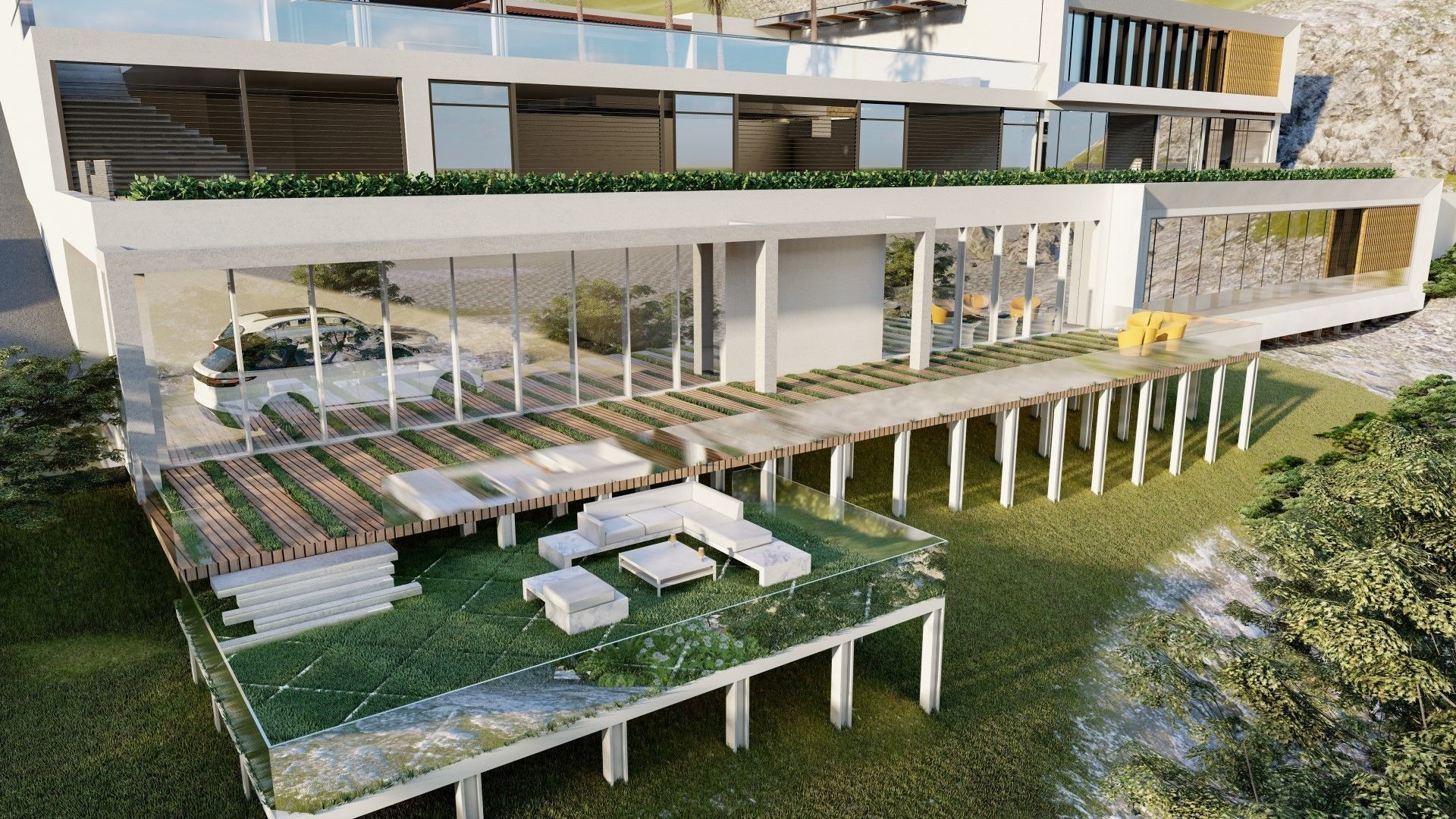 building exterior with garden landscape 3D model_5