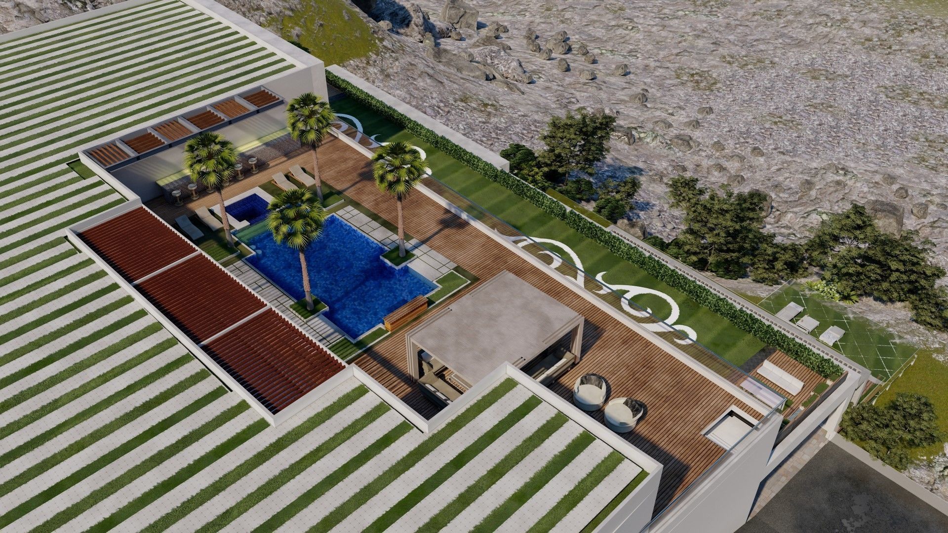 building exterior with garden landscape 3D model_8