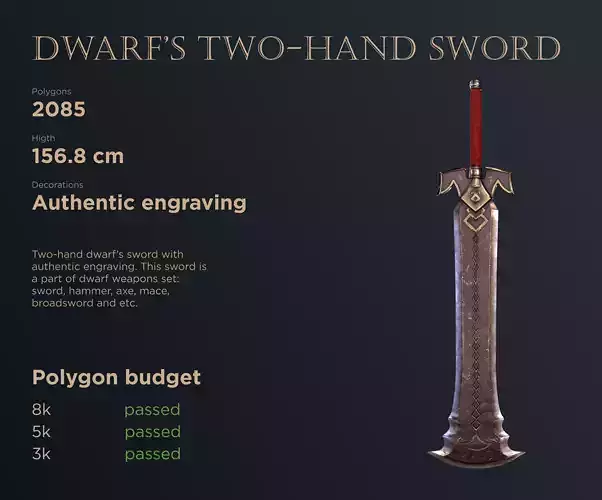Dwarf Two-Hand Sword Low-poly 3D model