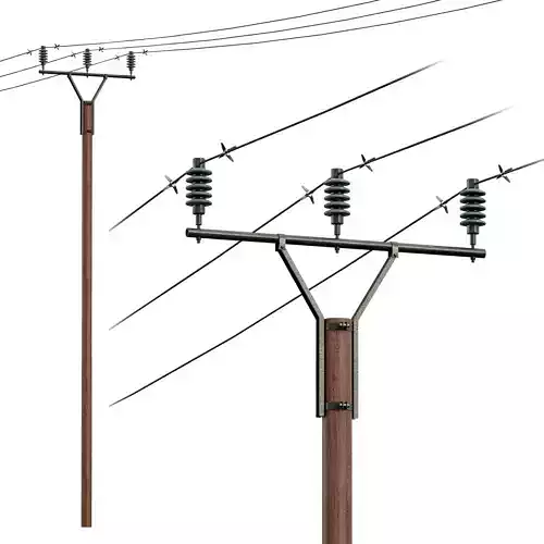 Wood Power line pole 3D model
