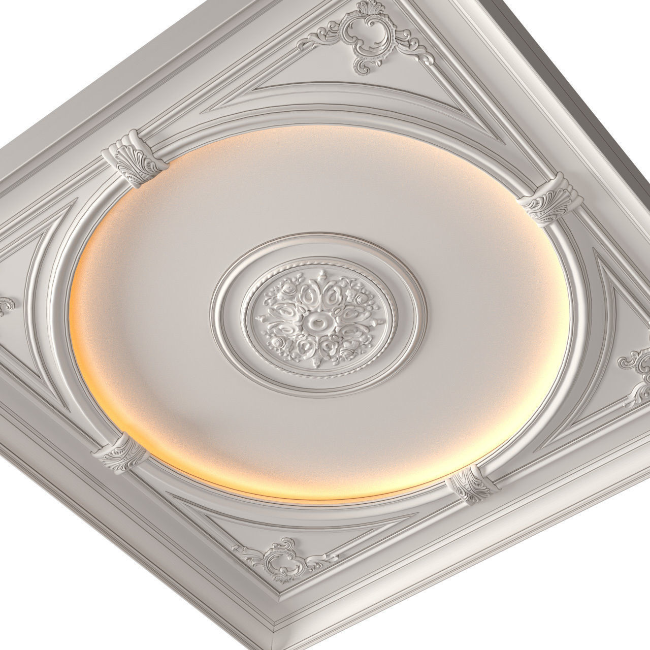 Classic coffered illuminated ceiling Set 3D model_1